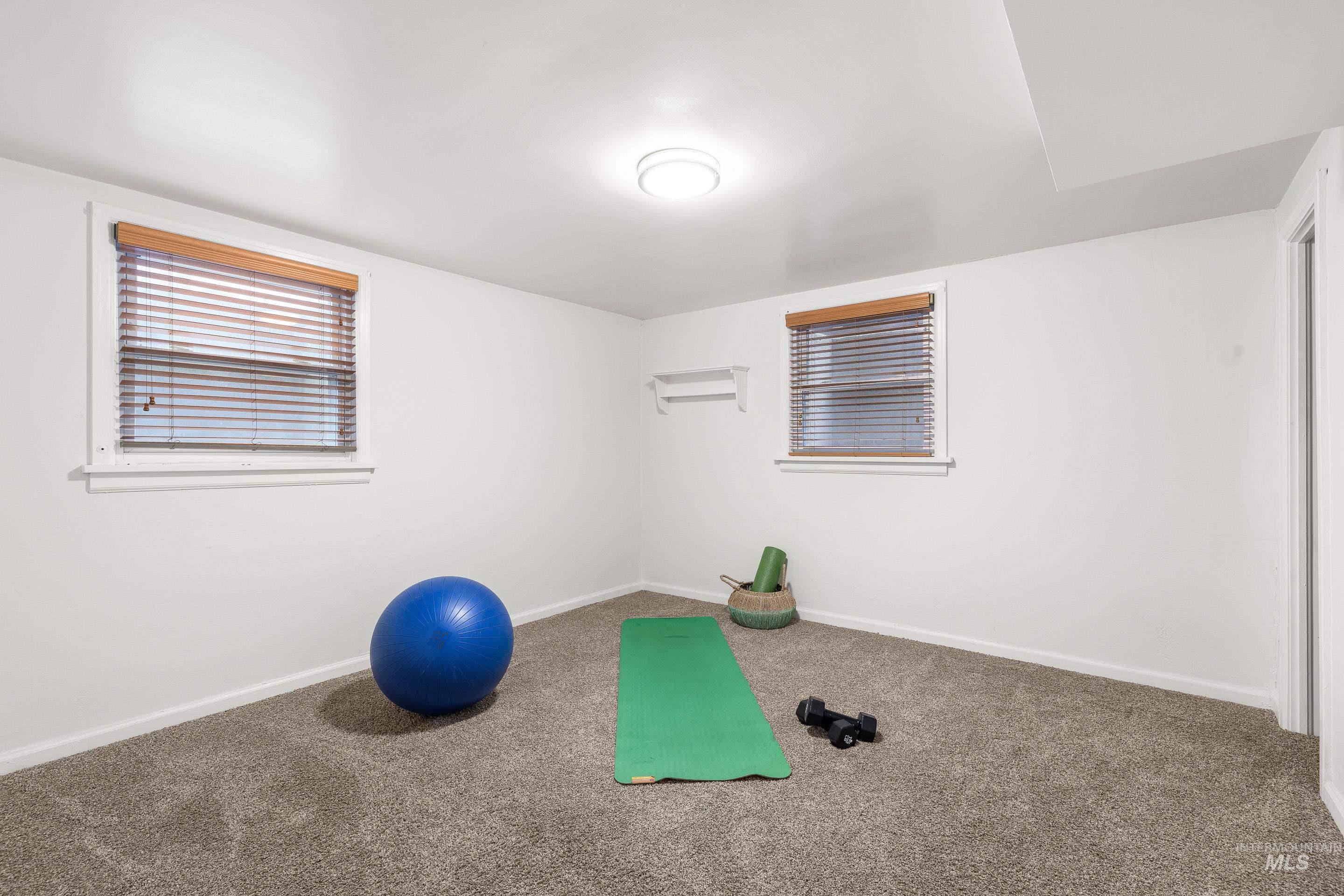 Exercise area with carpet flooring