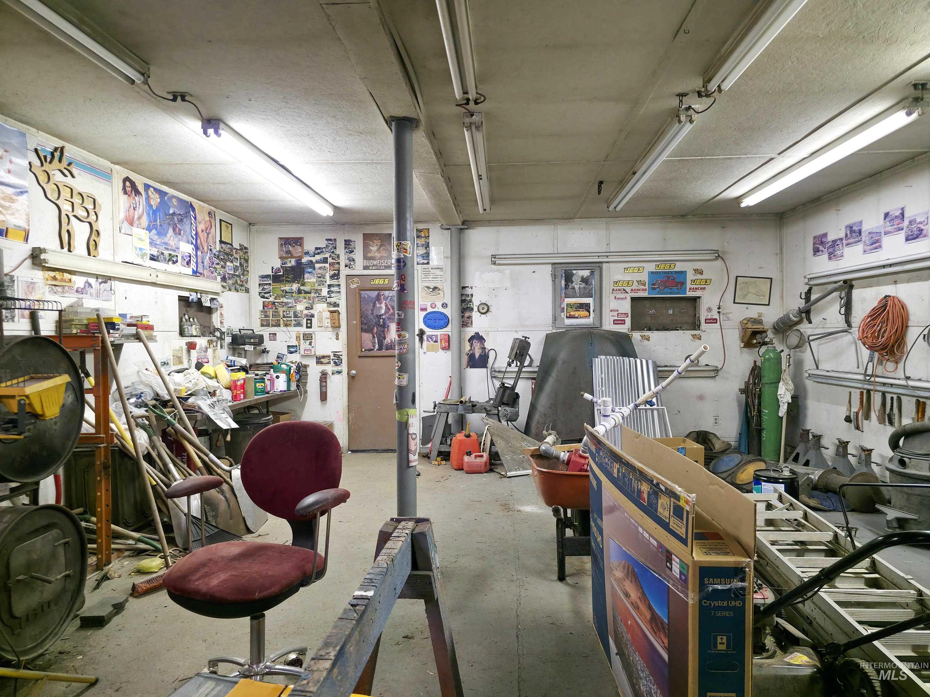 Garage with a workshop area