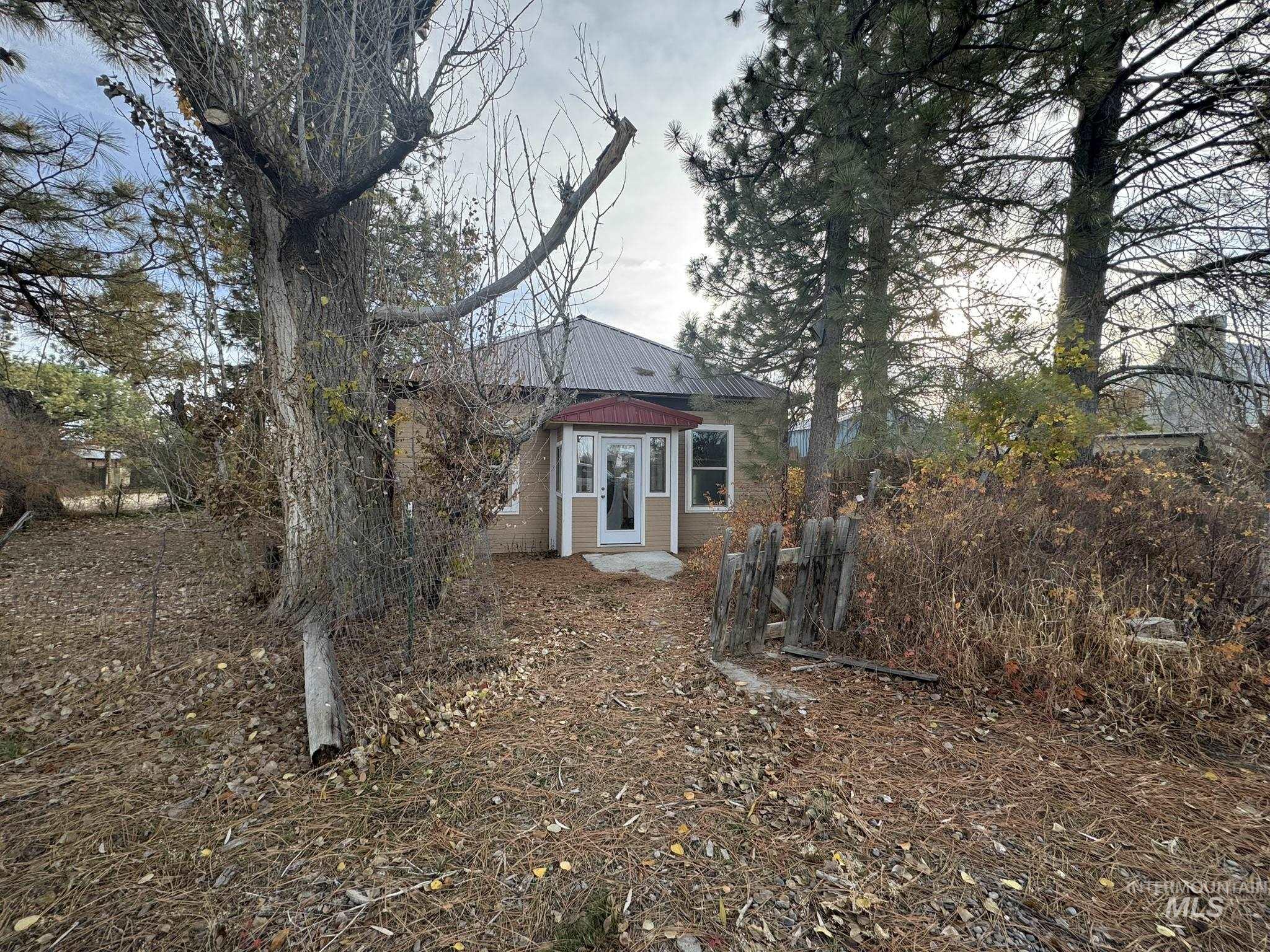 Back of property featuring a patio area and a metal roof