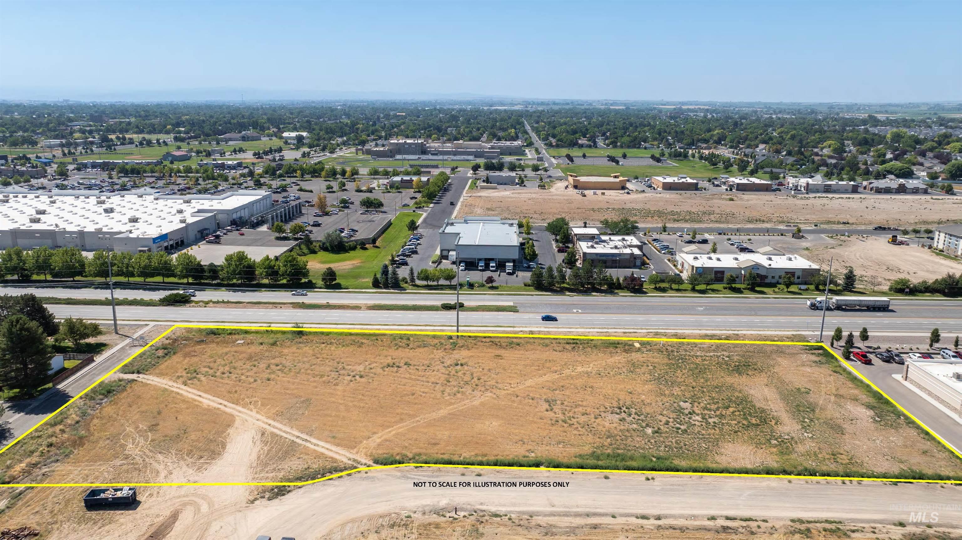 Aerial view of property's location with property parcel outlined