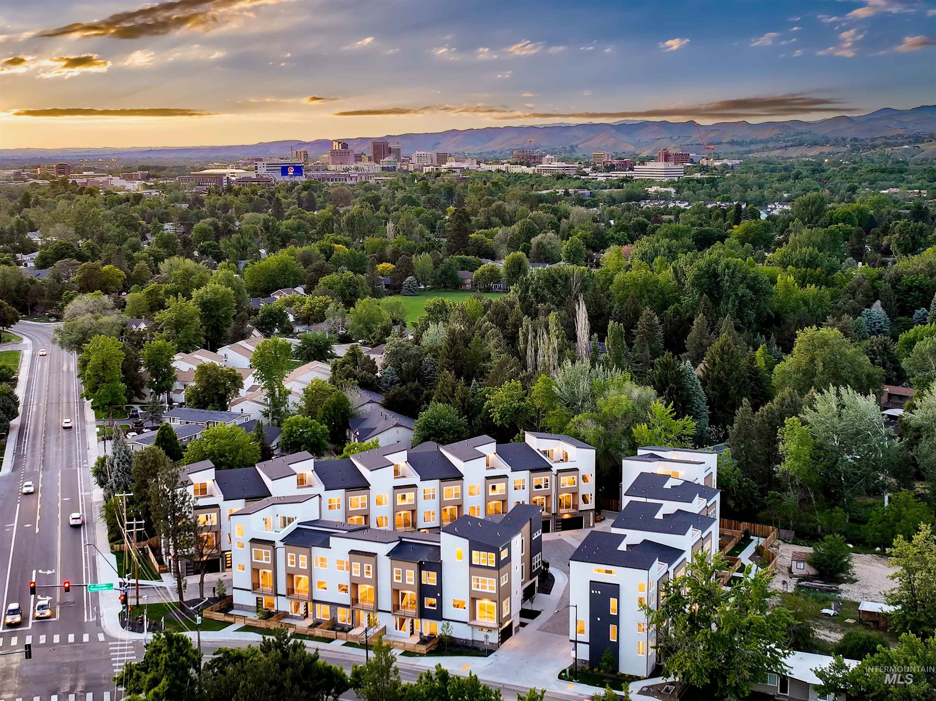 Drone / aerial view of a mountainous background