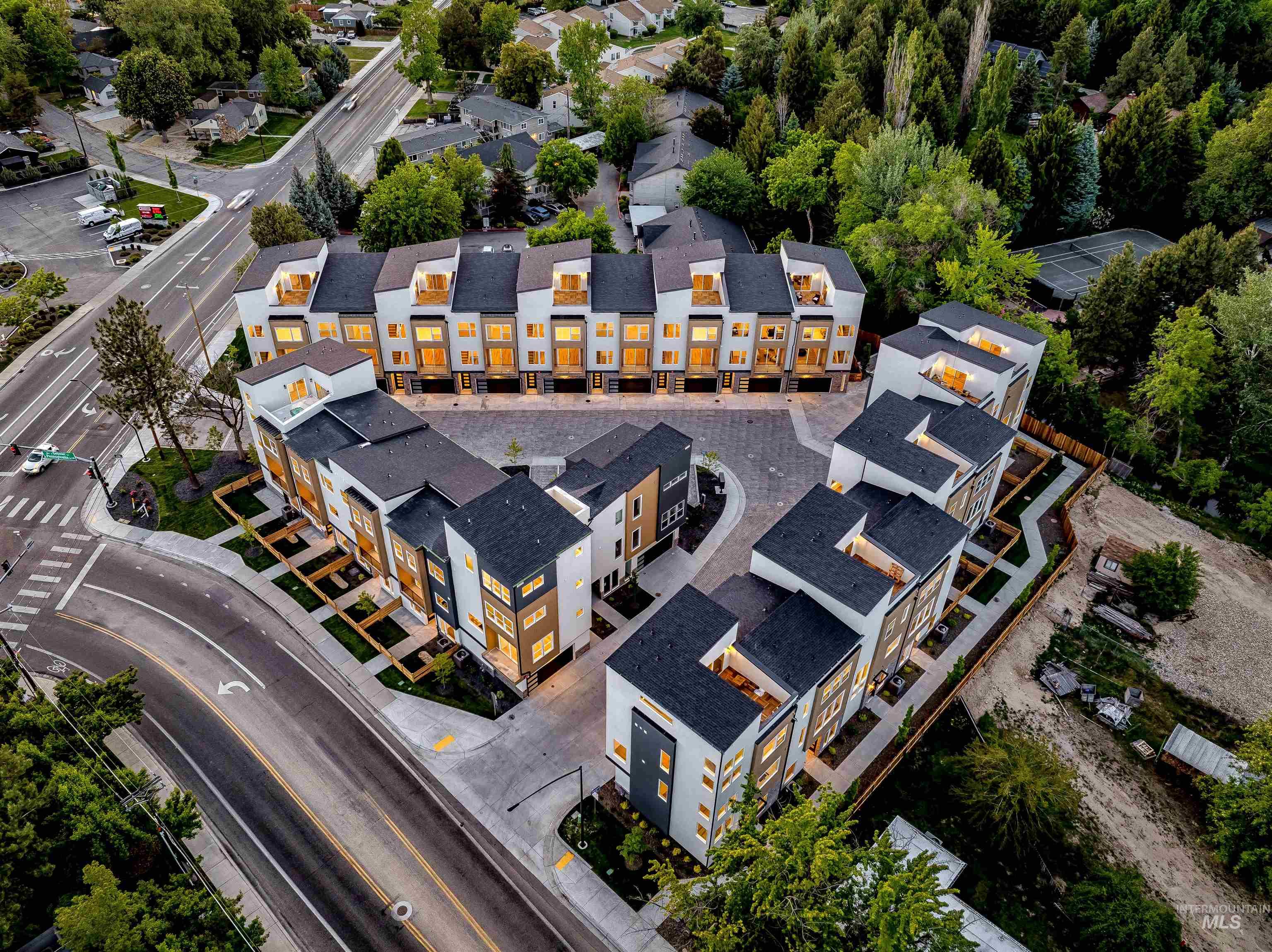 Aerial perspective of suburban area