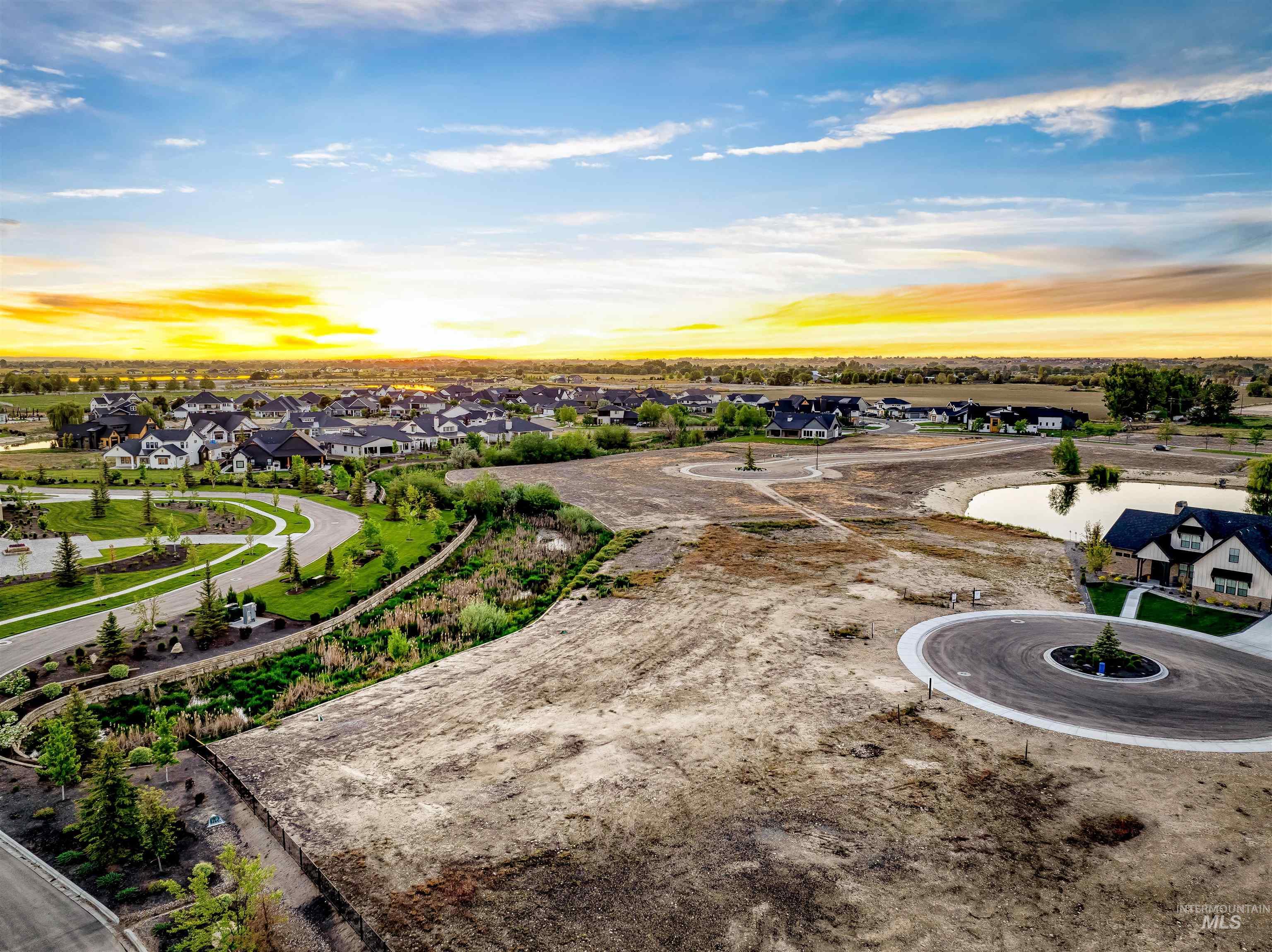 Aerial view at dusk of a residential view