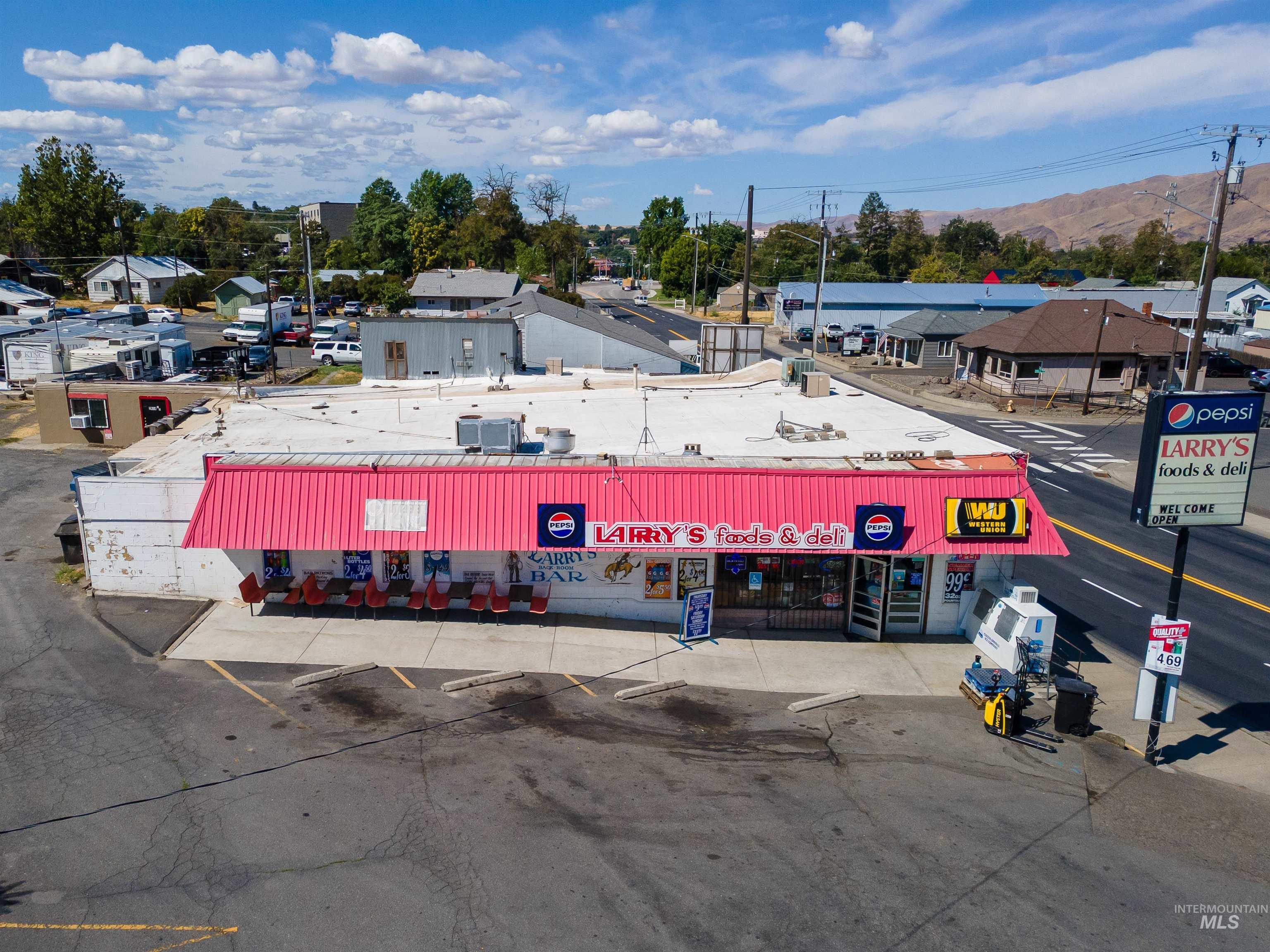 Aerial view of a commercial area