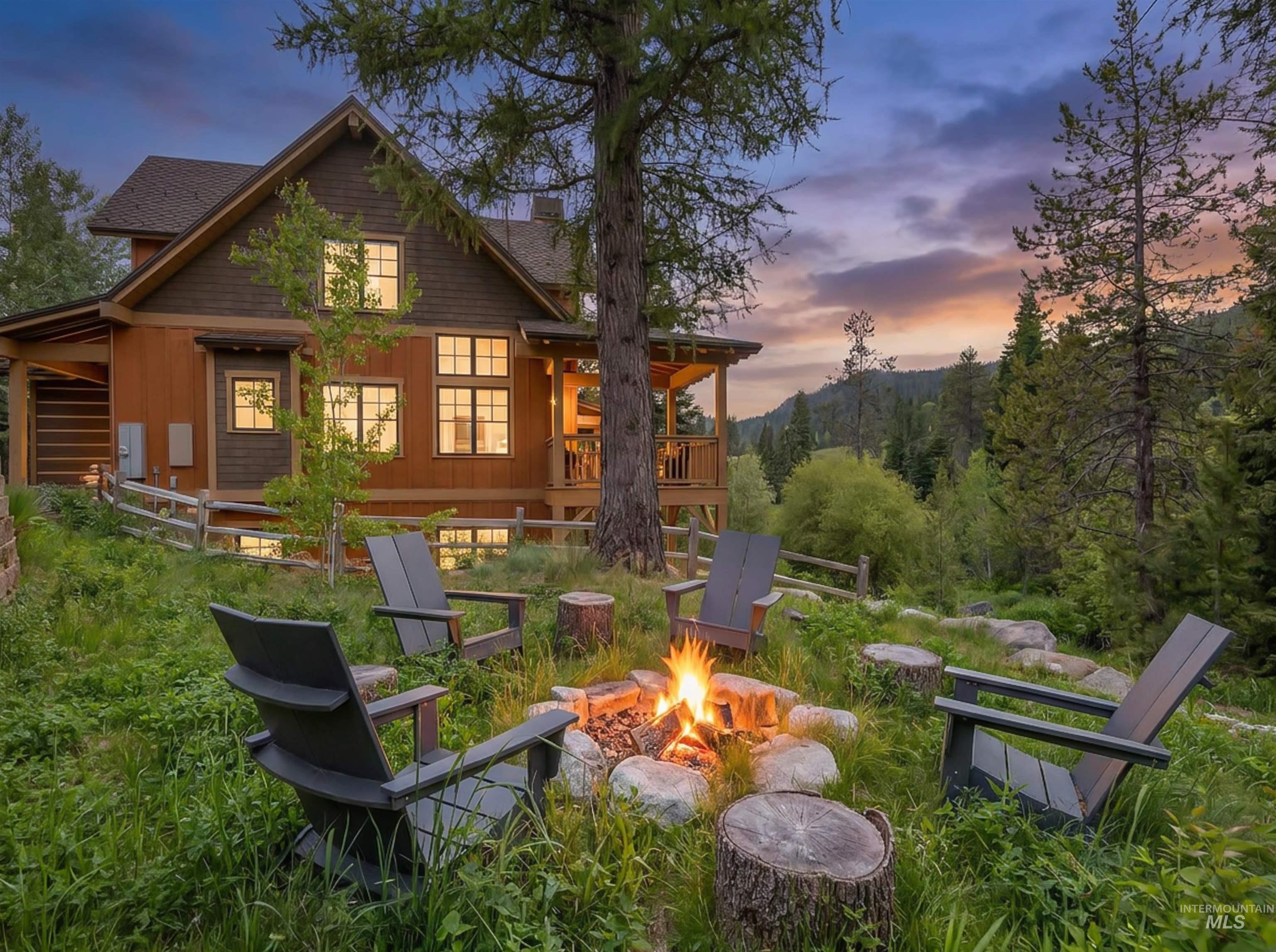 Community fire pit next to house