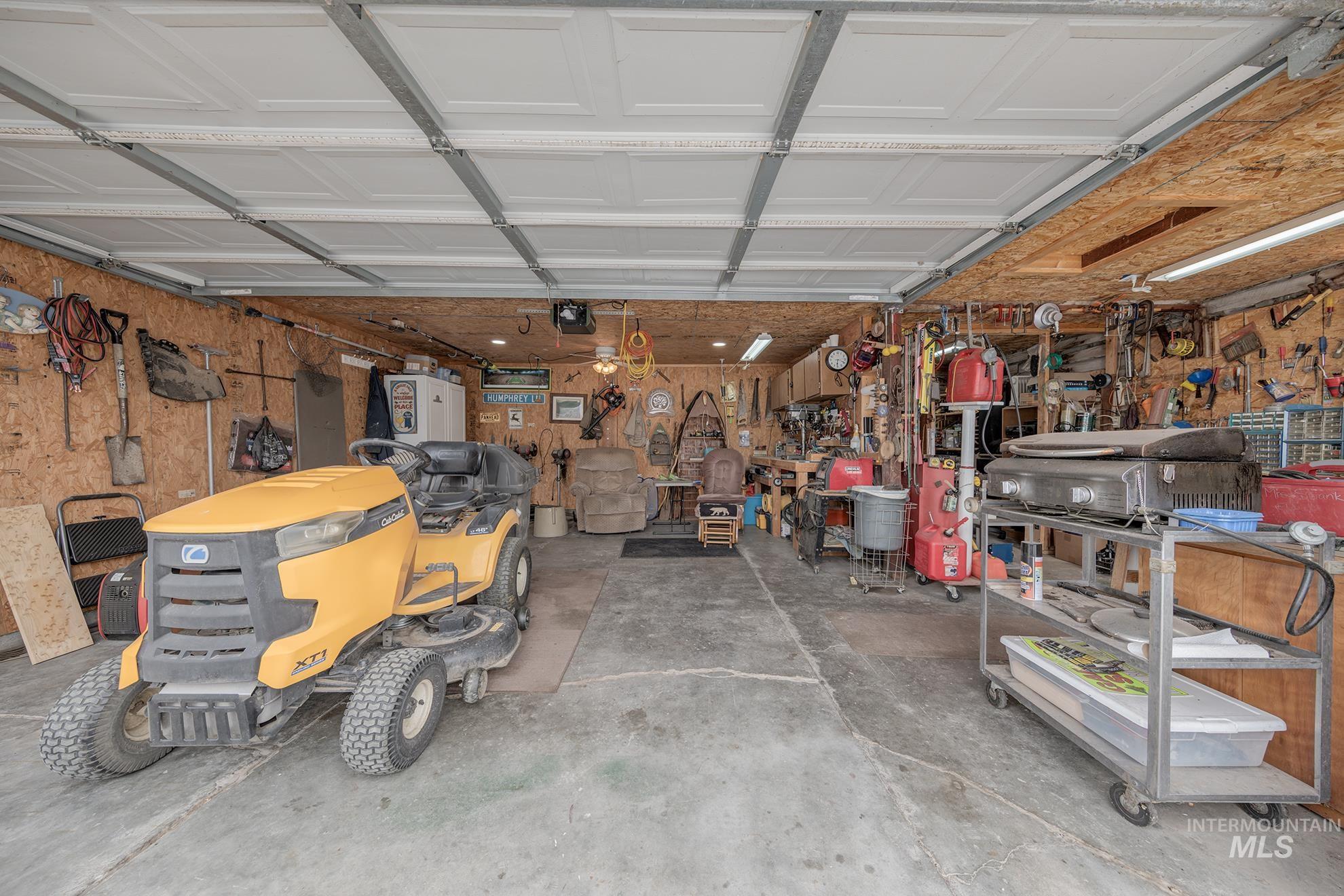 Garage with a workshop area