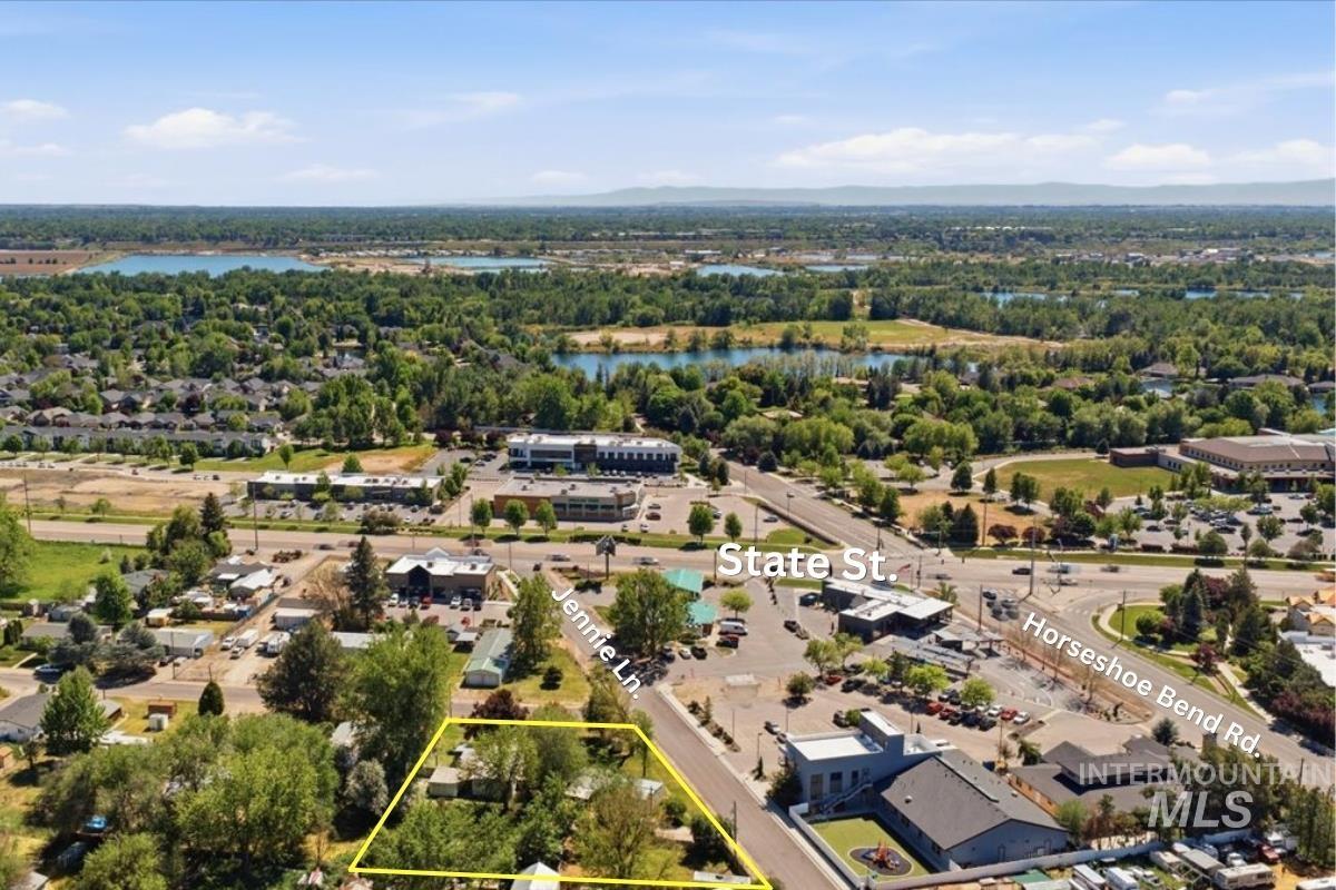 Aerial perspective showcasing the property's proximity to State St