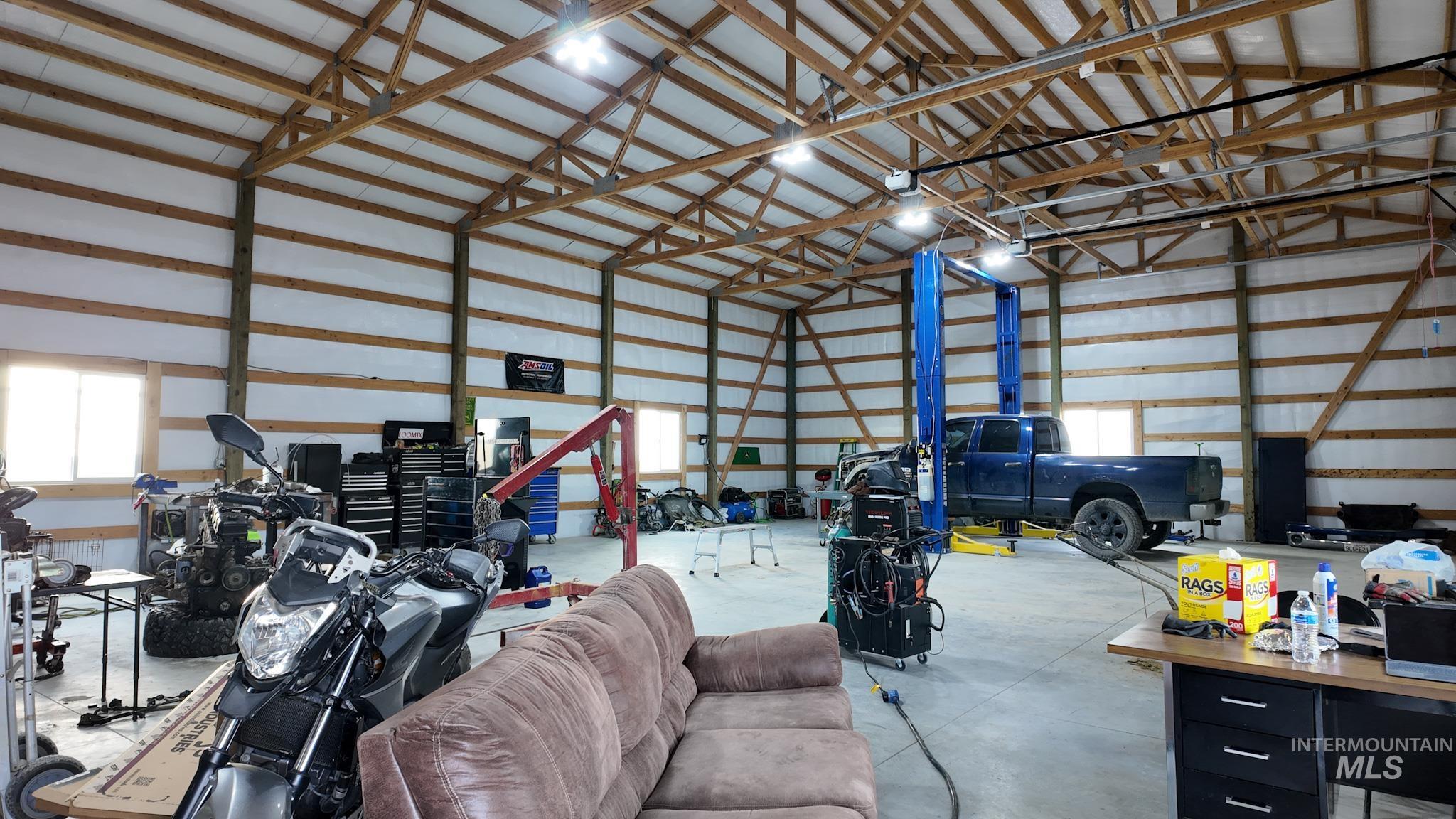 Garage with metal wall