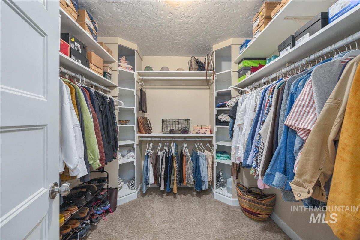 Walk in closet with light carpet