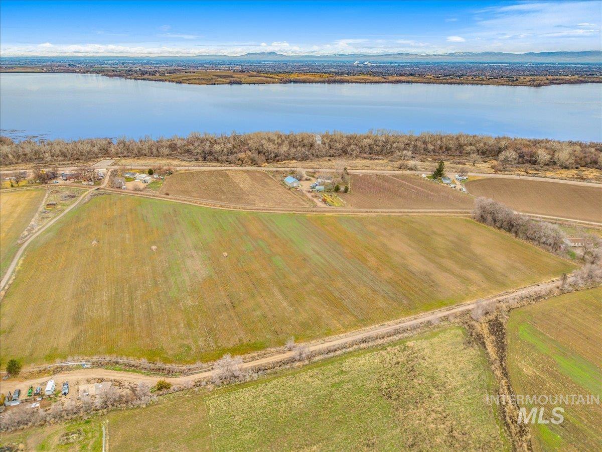 Aerial view of a nearby body of water