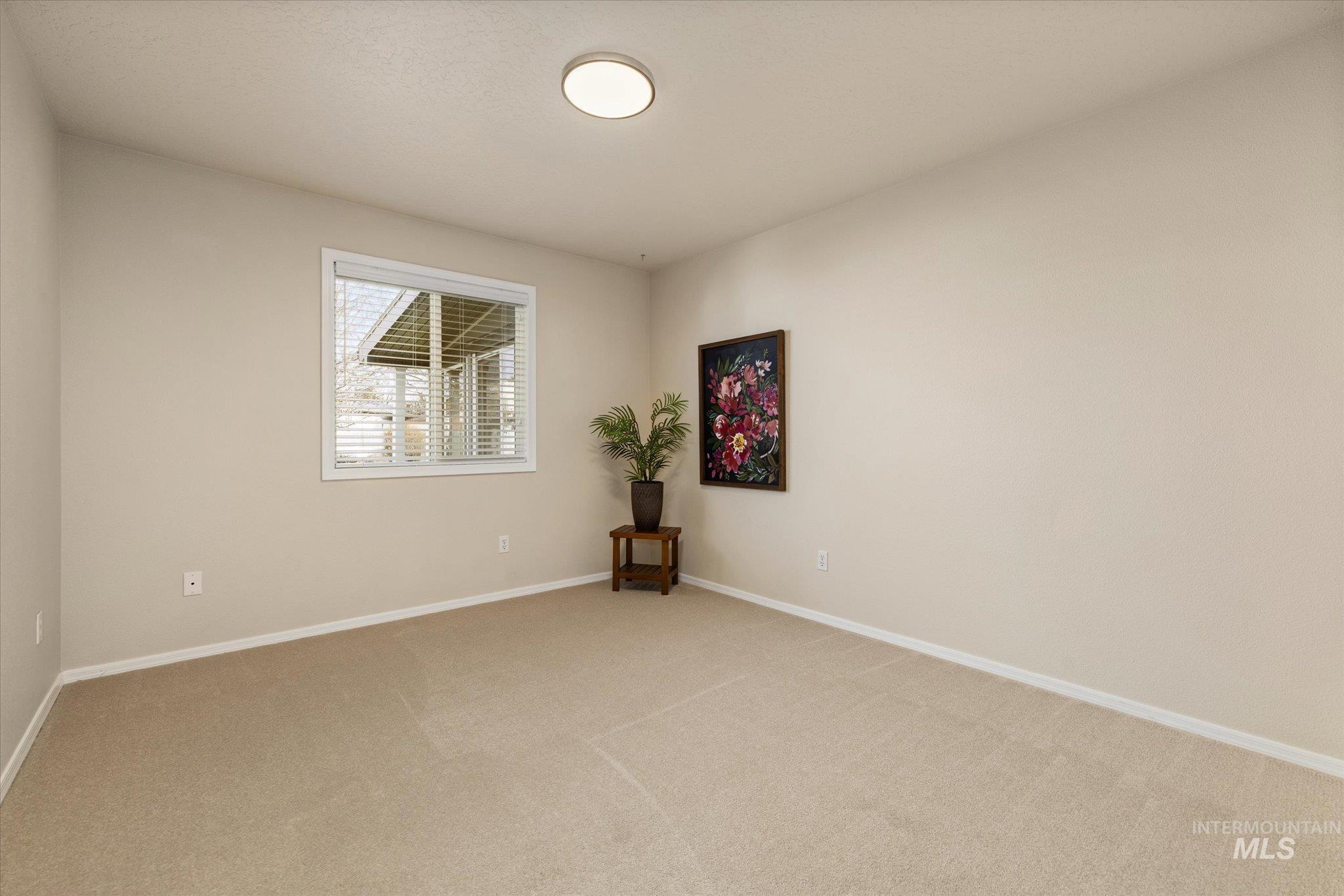 Spare room with baseboards and light carpet