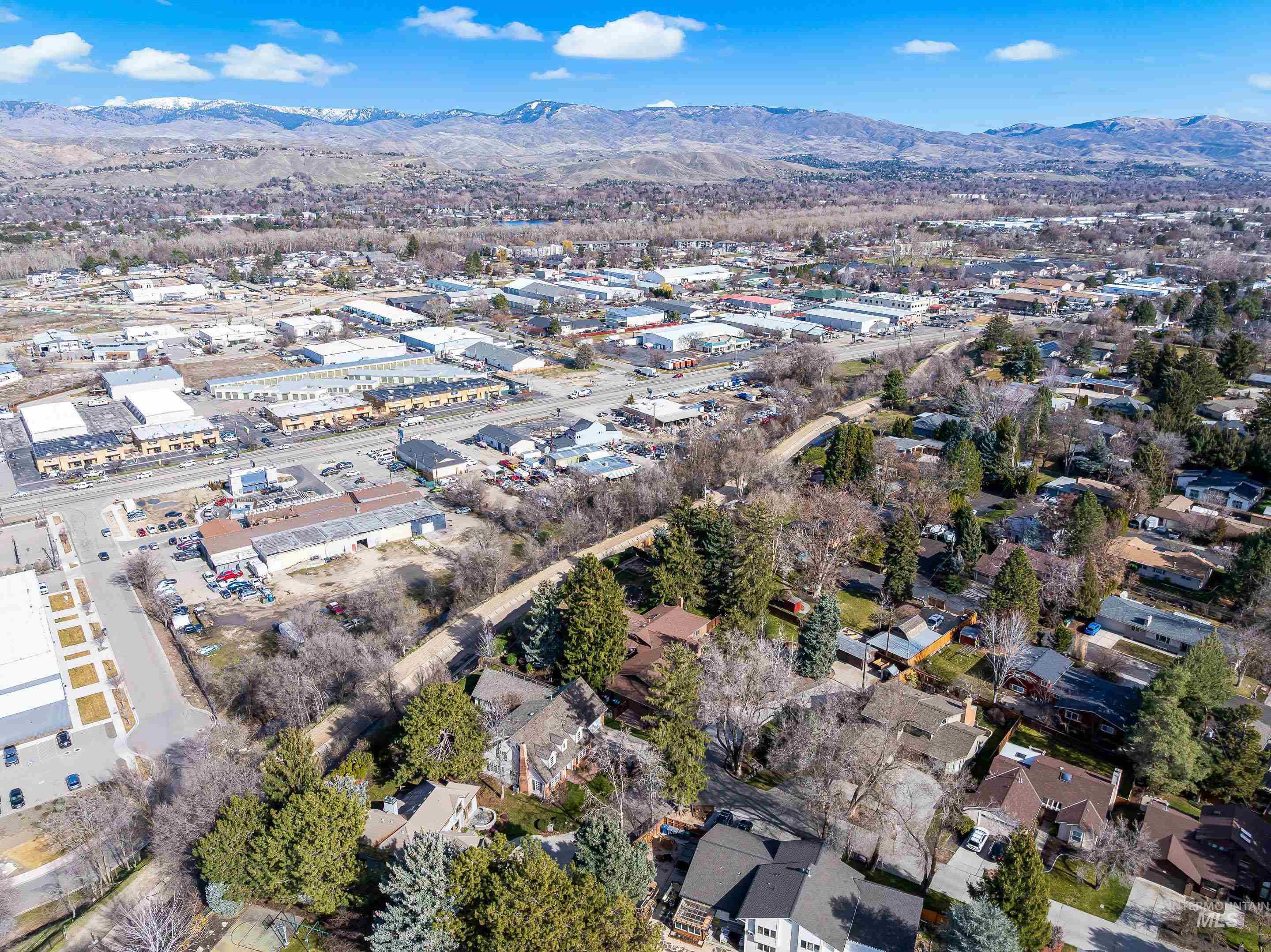 Bird's eye view of a mountainous background