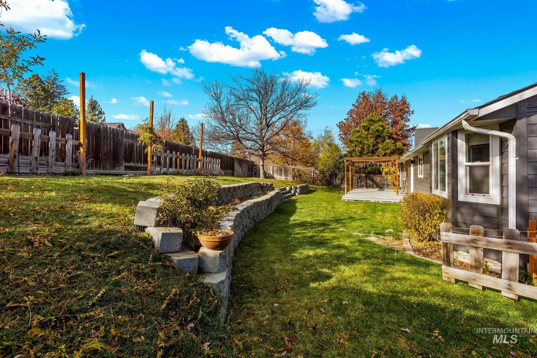 Fenced backyard featuring a patio
