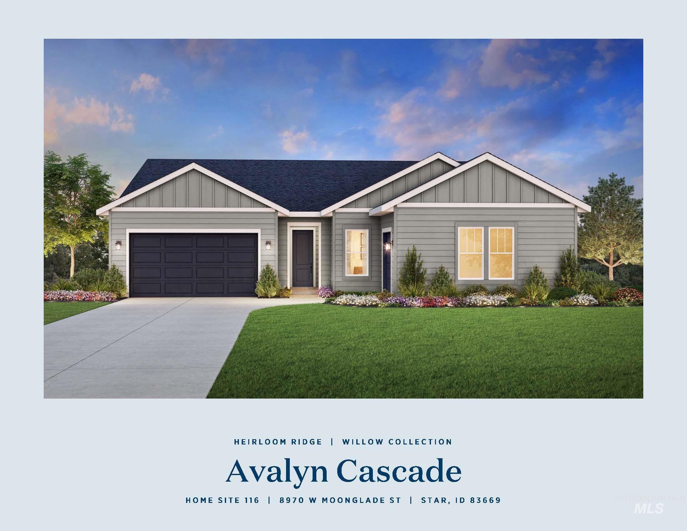 Single story home with board and batten siding, a front lawn, a garage, concrete driveway, and roof with shingles