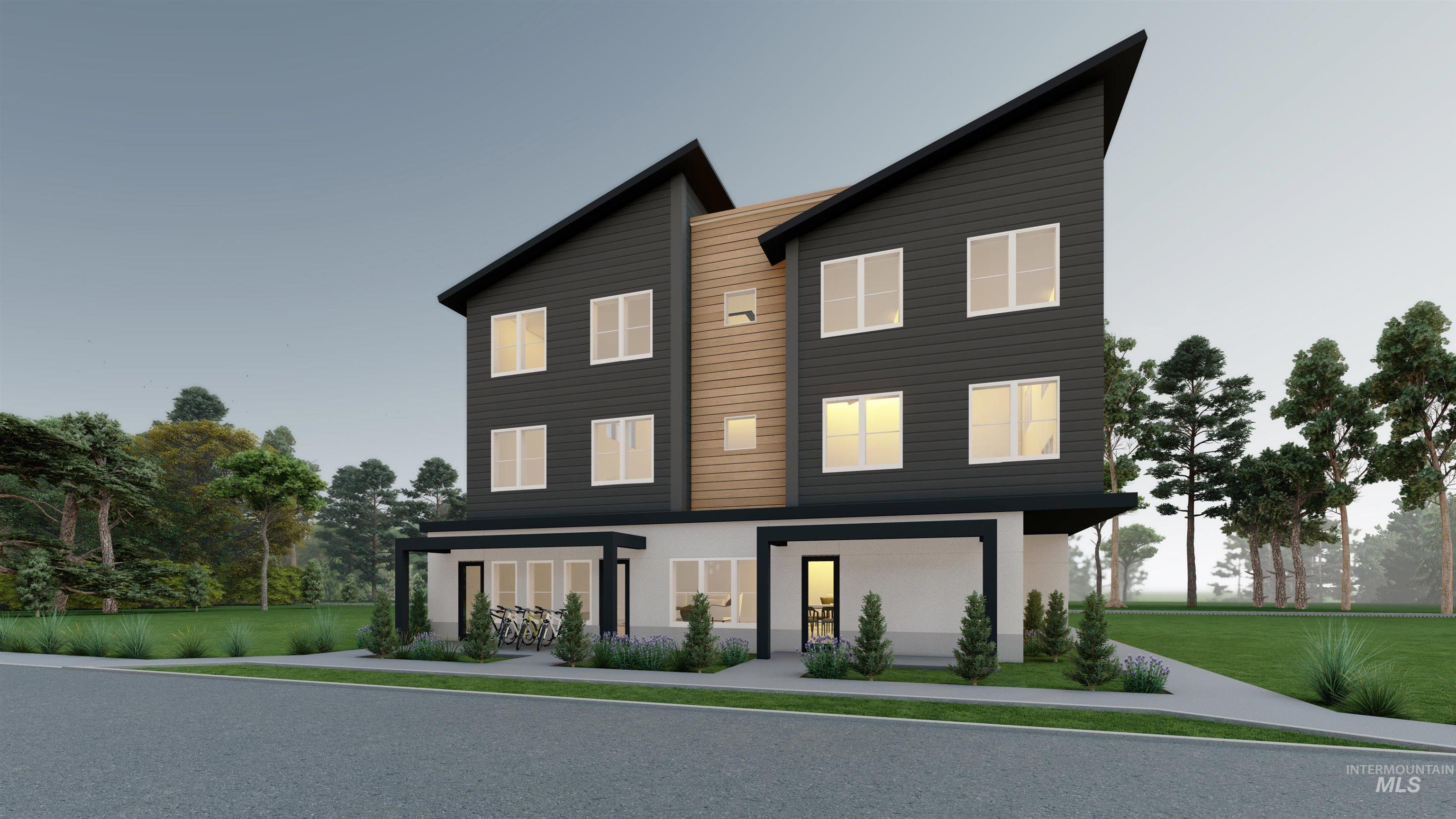 Contemporary home with a front lawn