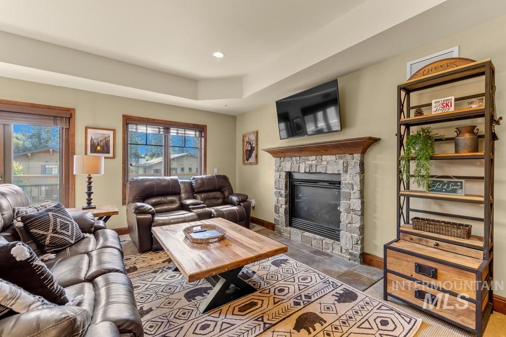 With access to the south facing balcony with great views of the courtyard and fountain below.