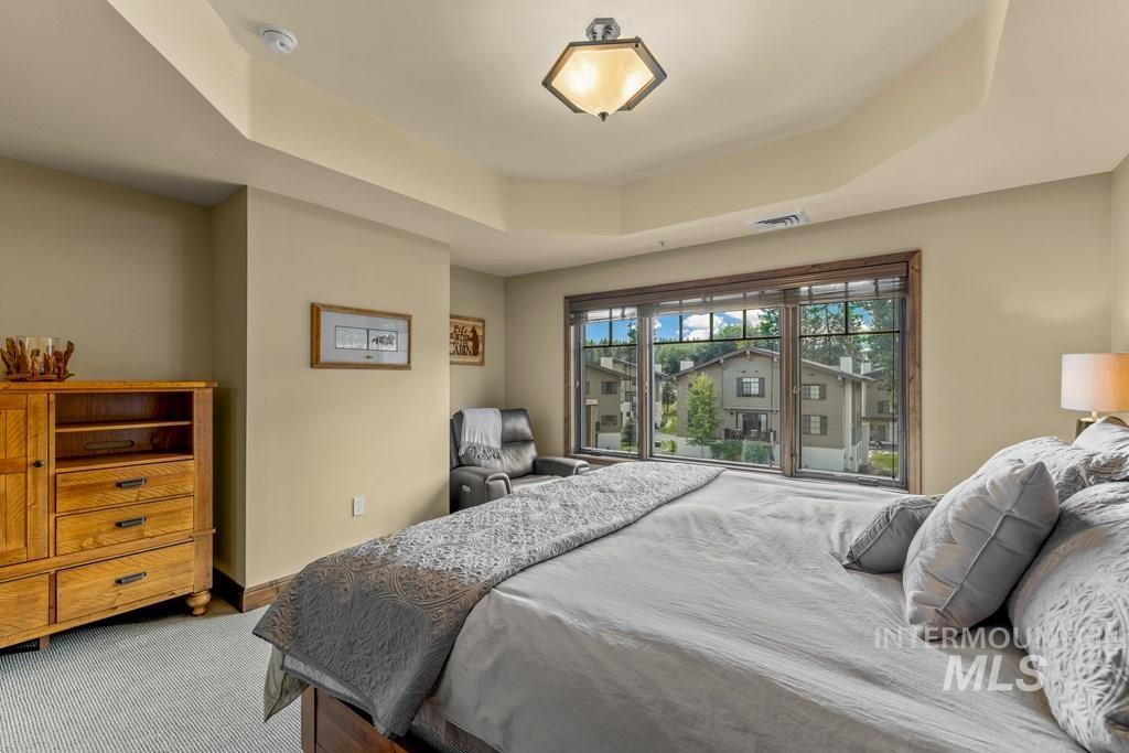 Primary suite has a great view of the courtyard and fountain.