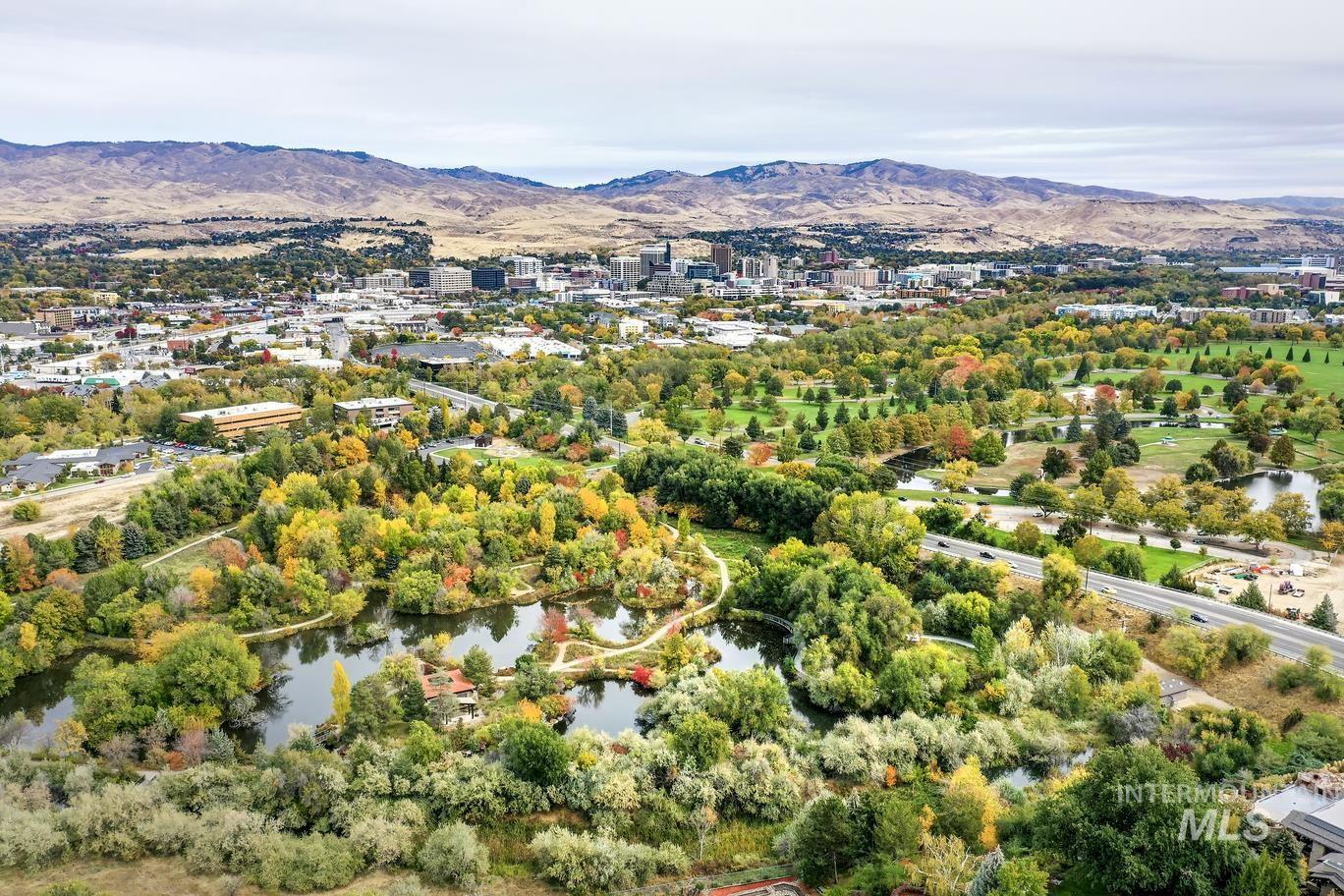 Aerial view of a water and mountain view