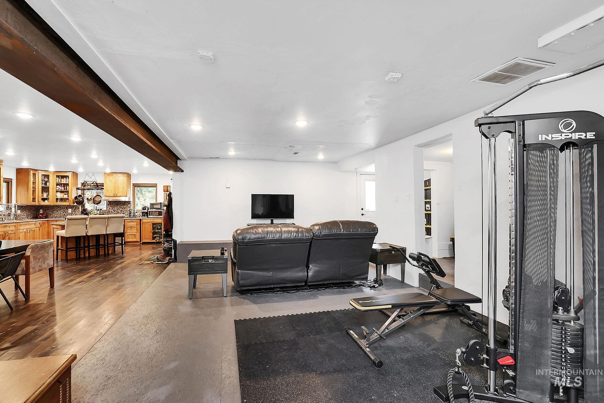 Exercise area with recessed lighting