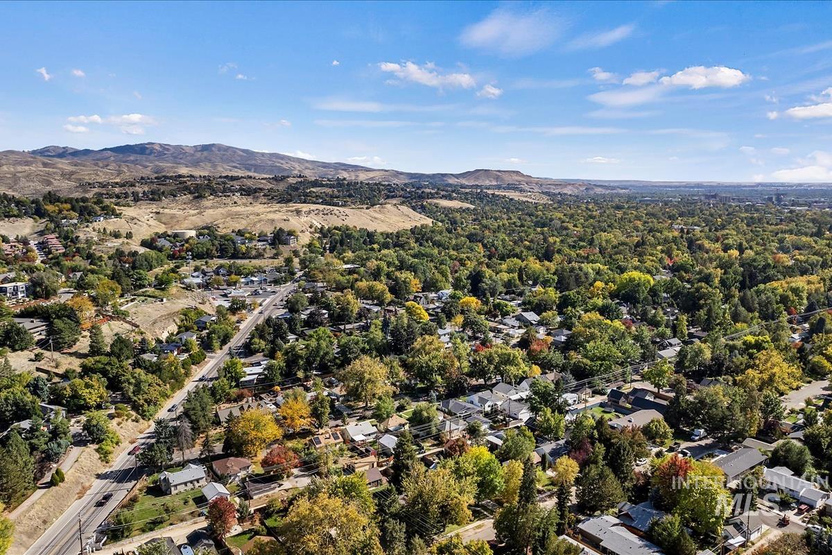 Aerial overview of property's location with mountains