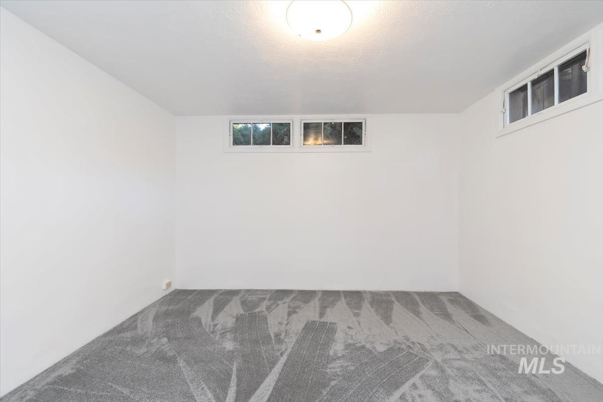 Basement with carpet flooring
