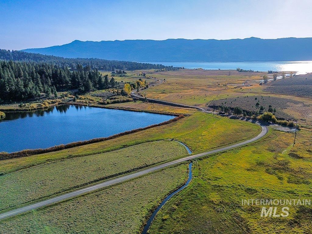 Aerial view of a water and mountain view