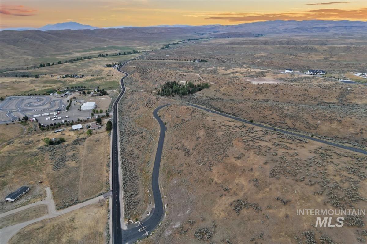 Aerial view at dusk of a mountain view
