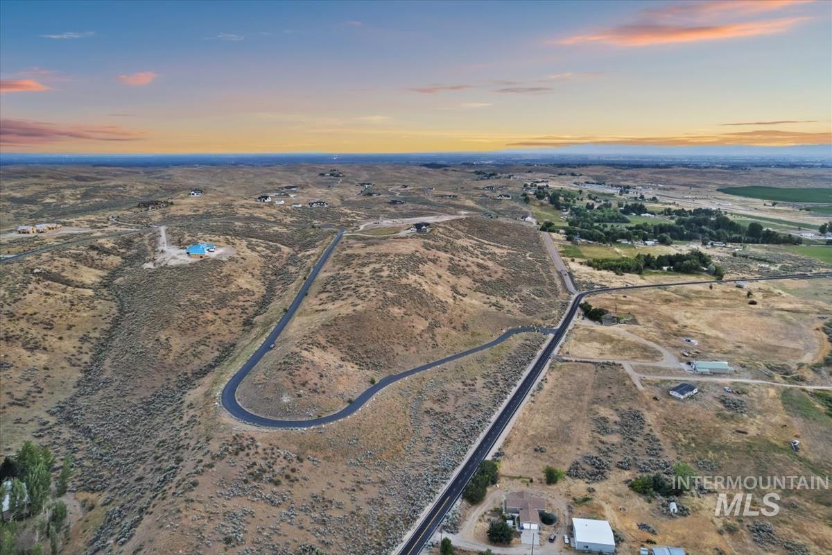 Aerial view at dusk of a rural view and view of desert landscape