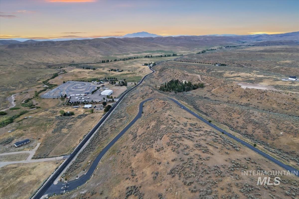 Aerial view at dusk of a mountain view