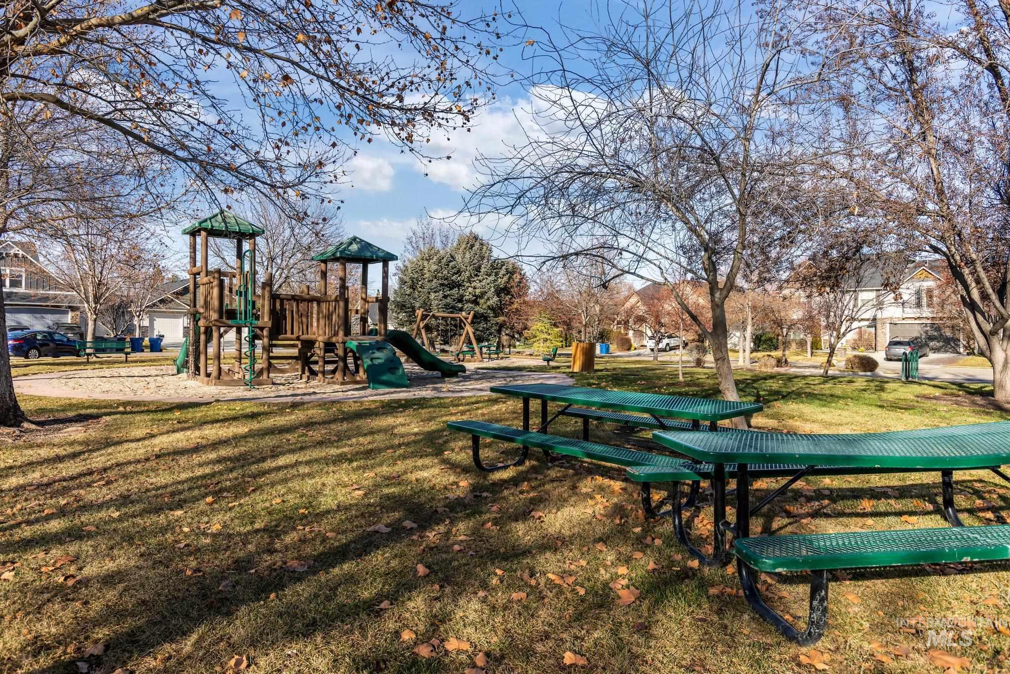 Community play area with a lawn
