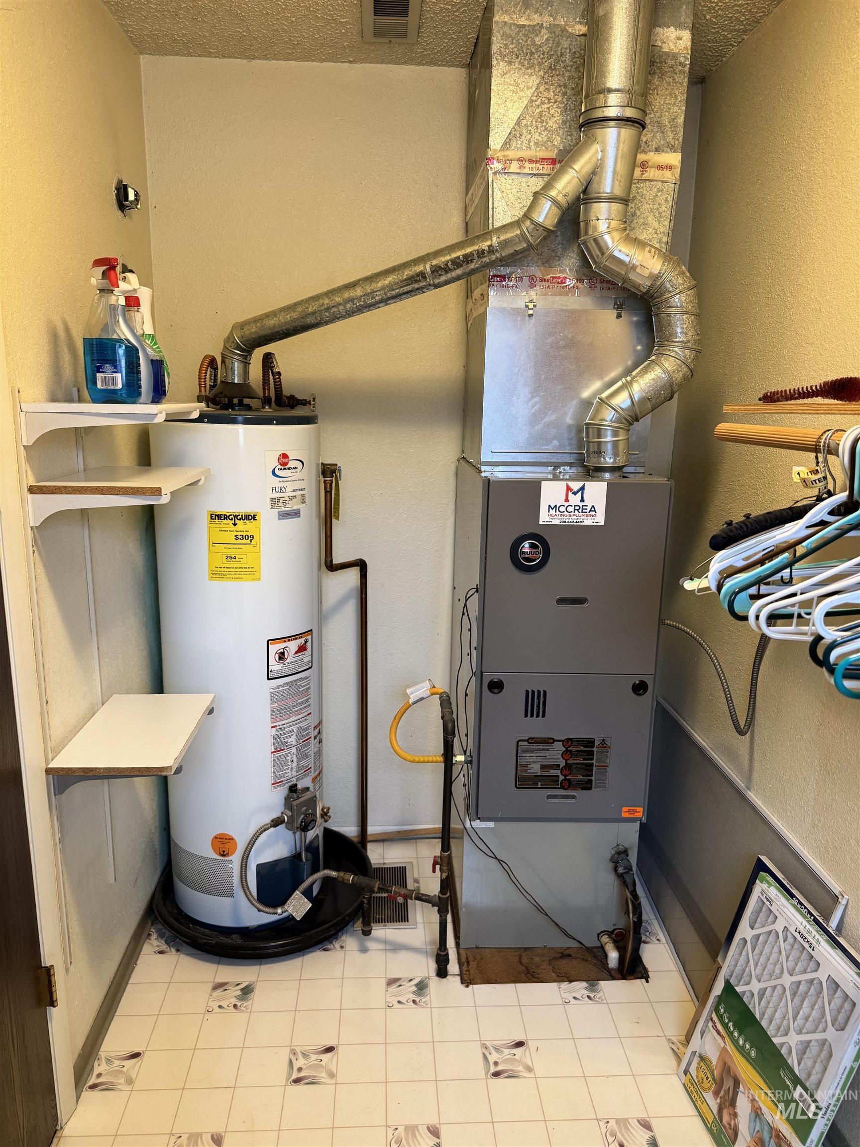 Utilities with gas water heater and heating unit