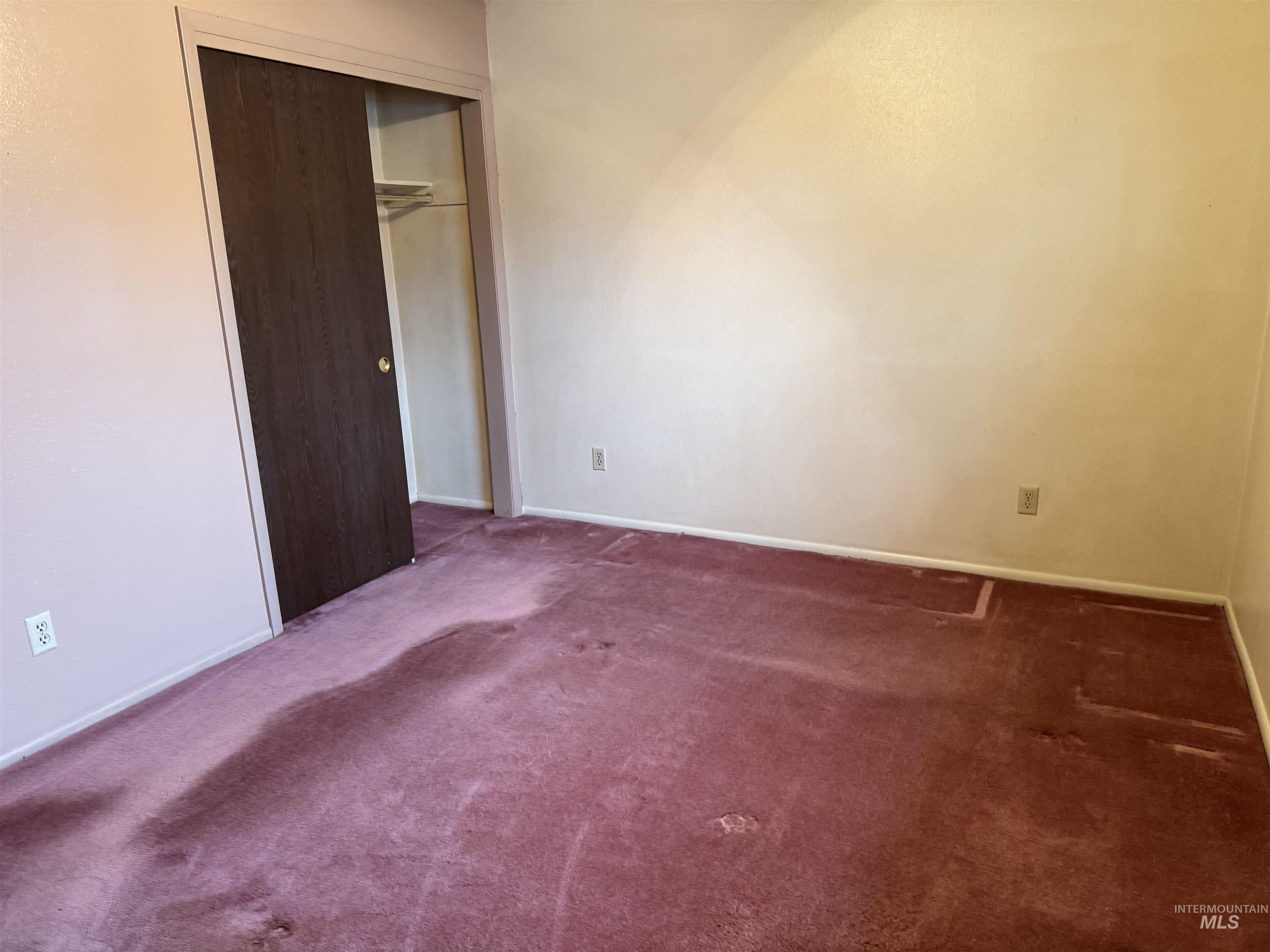 Unfurnished bedroom with carpet floors and a closet