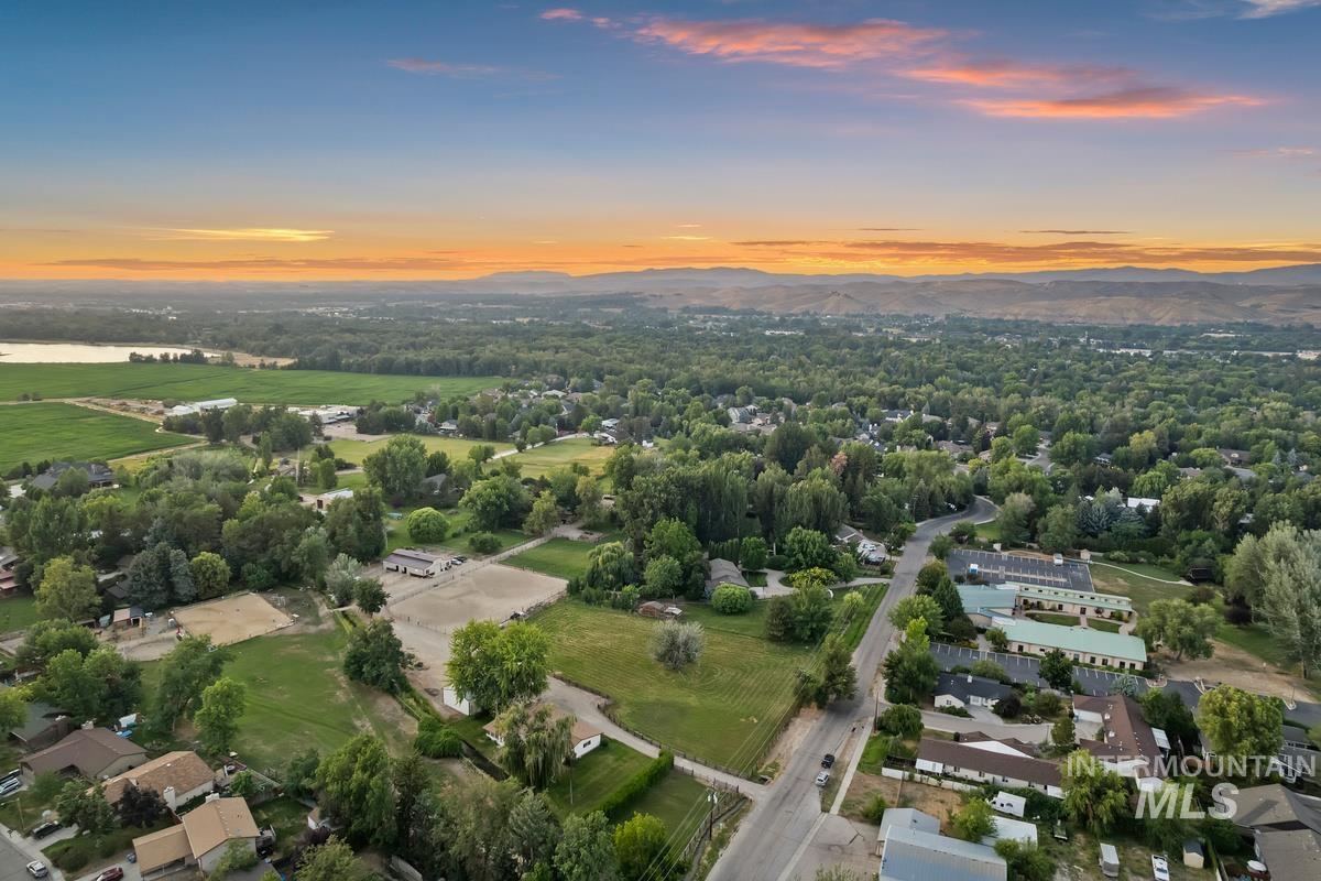Aerial view at dusk of a mountain view