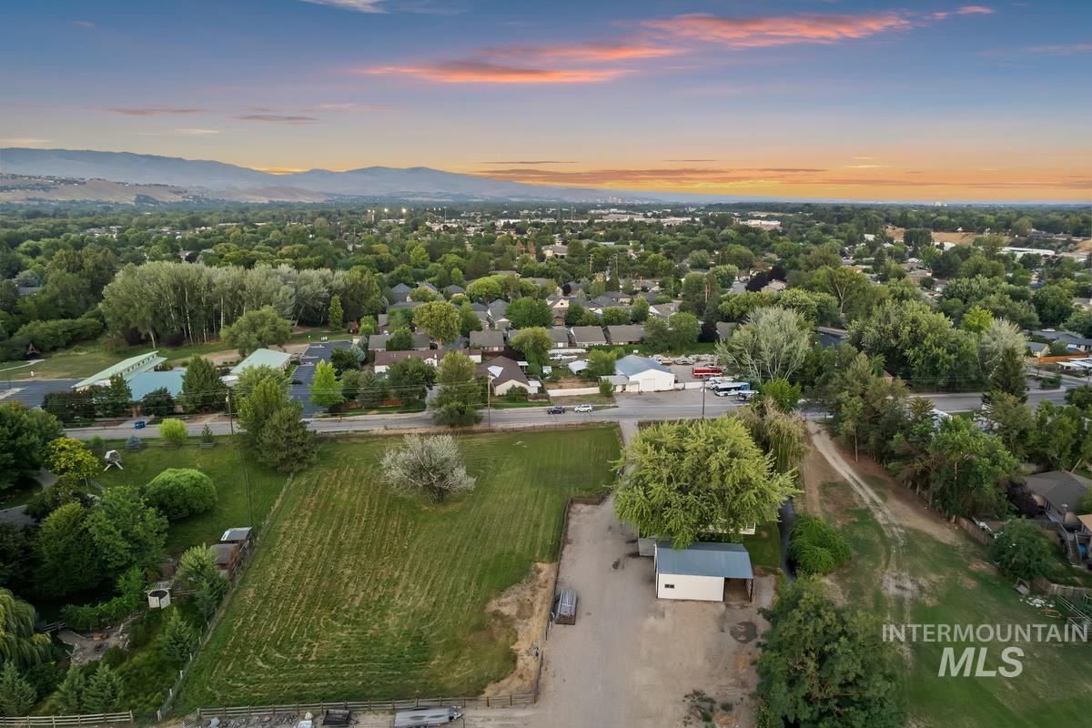 Aerial view at dusk of a mountain view