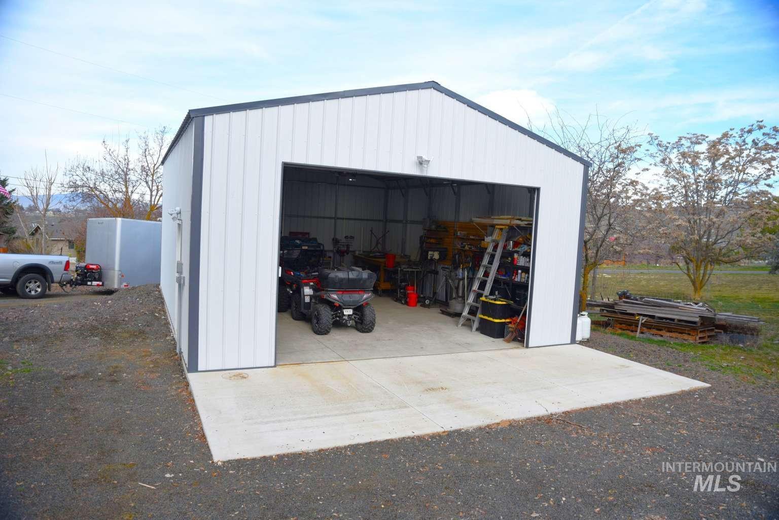 View of detached garage