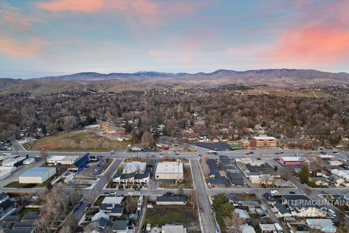 Aerial view at dusk of a mountain view