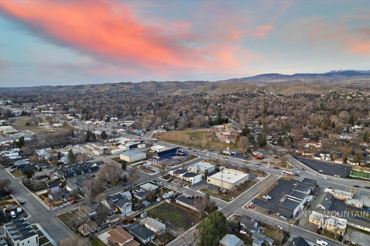 Aerial view of a mountain backdrop