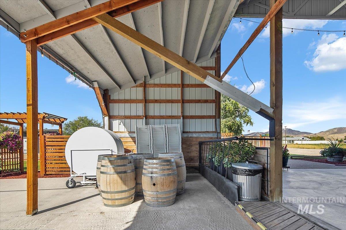 View of patio / terrace featuring a mountain view