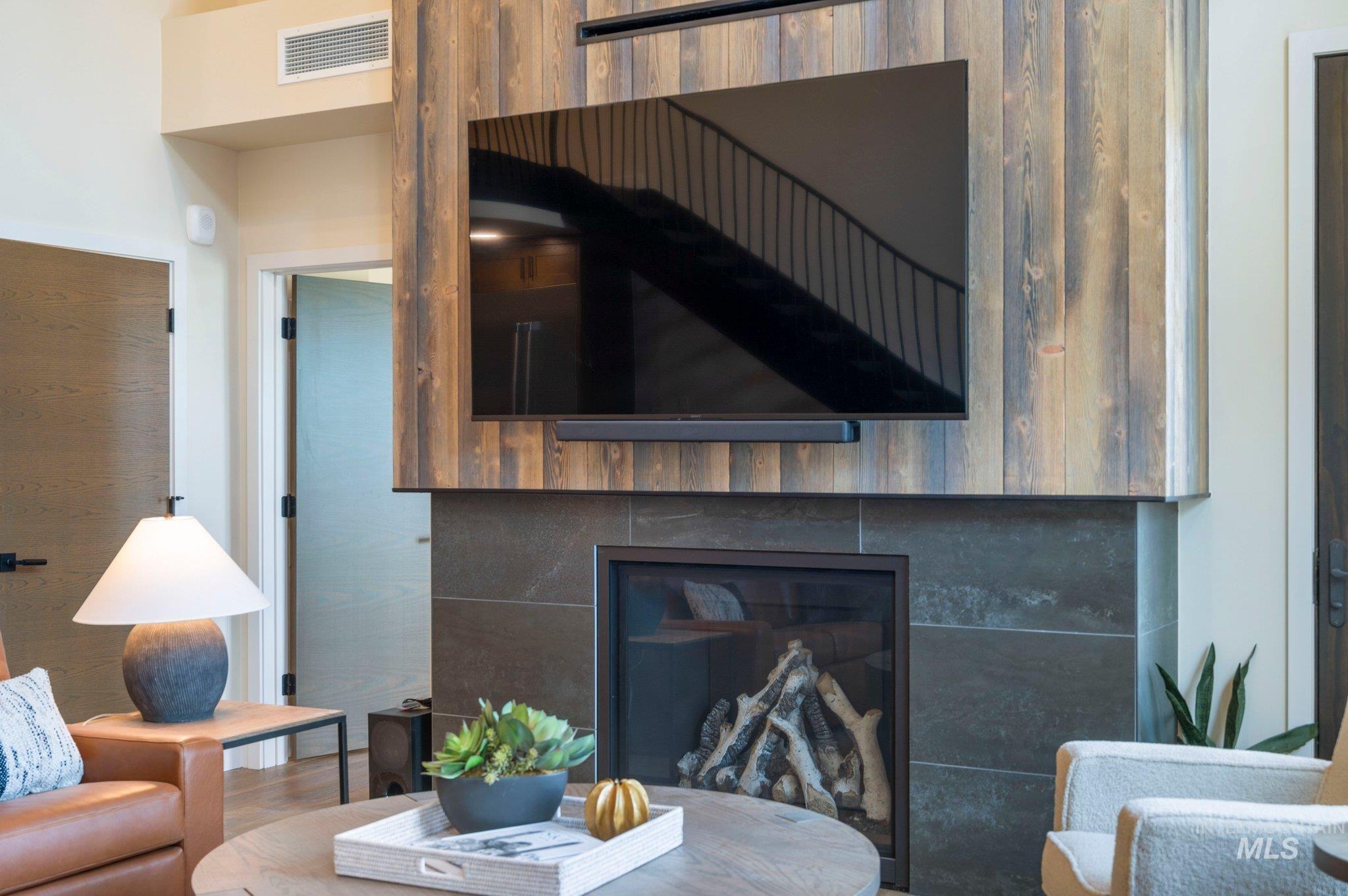 Living area with a fireplace