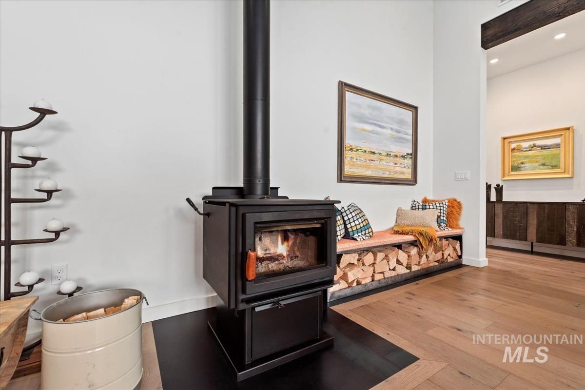 Wood stove surrounded by steel