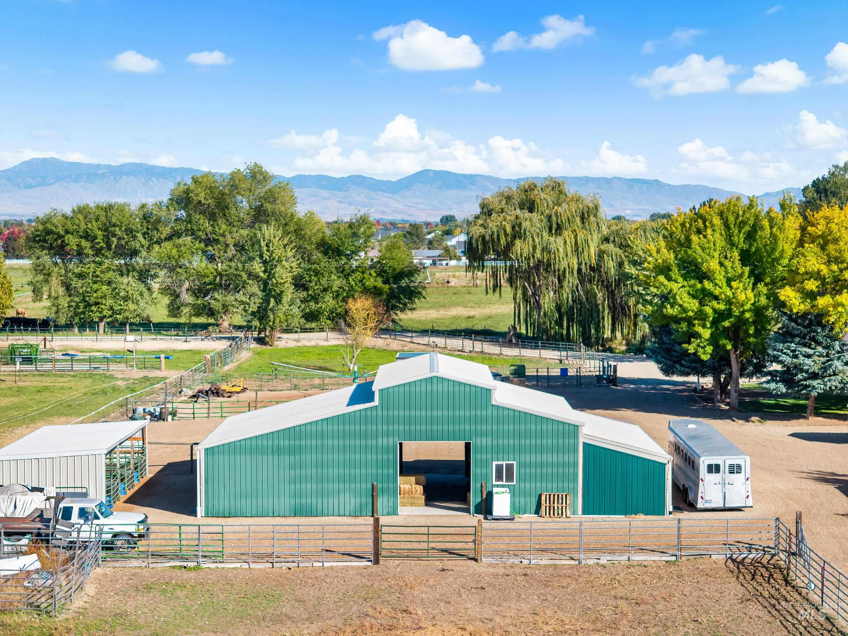 Overview of rural landscape with mountains