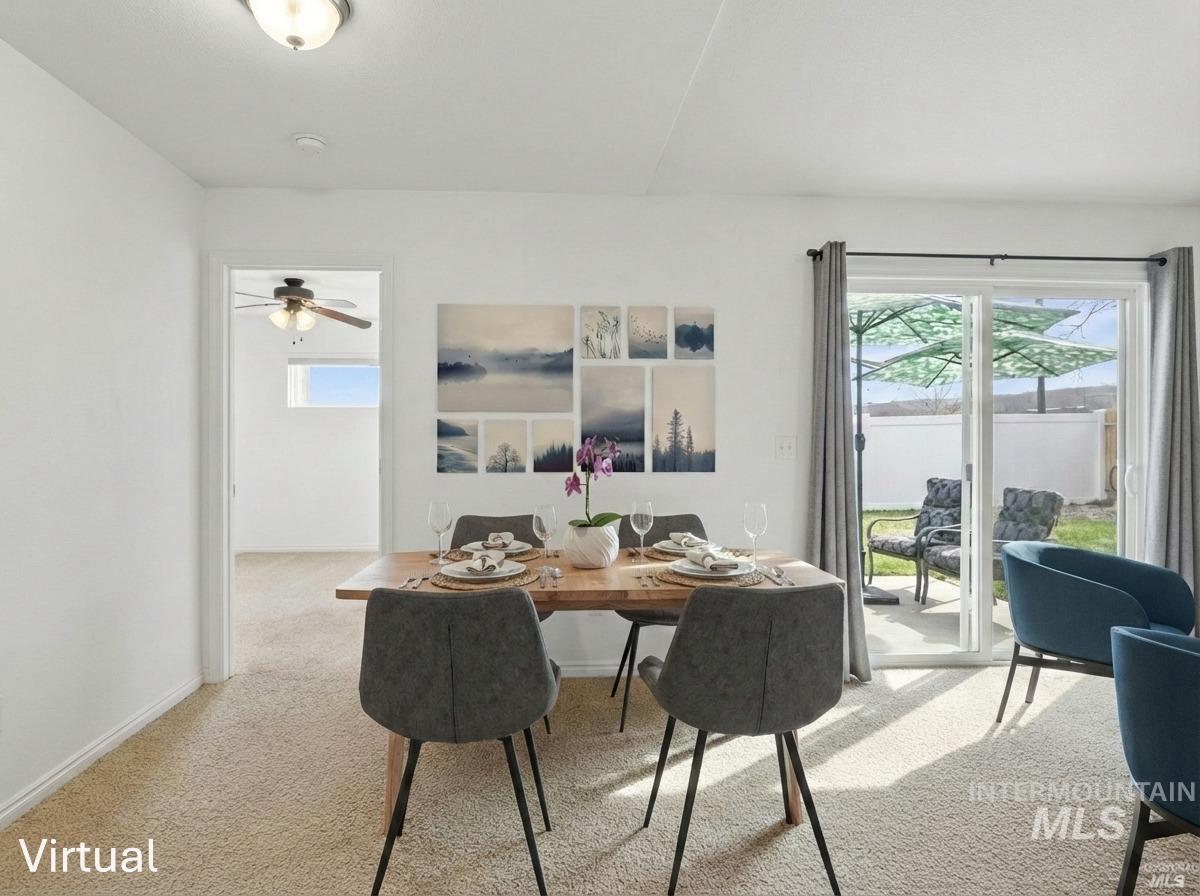 Home office with light carpet