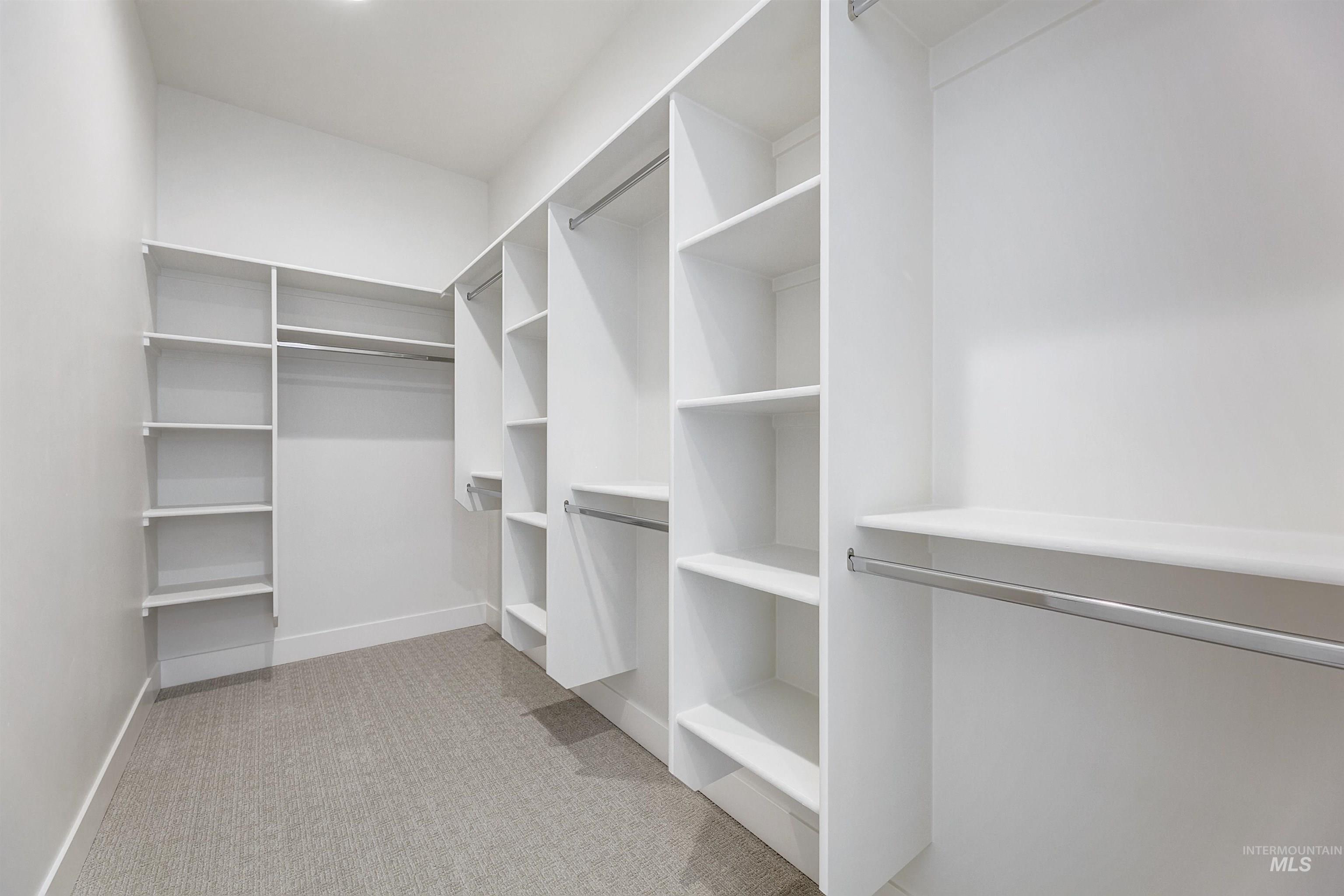Walk in closet with light carpet