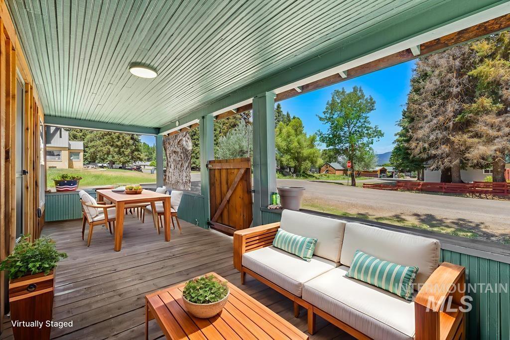 Wooden deck with outdoor dining area