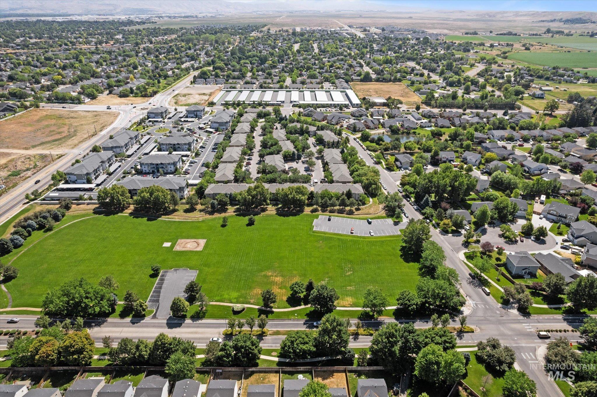 Aerial perspective of suburban area