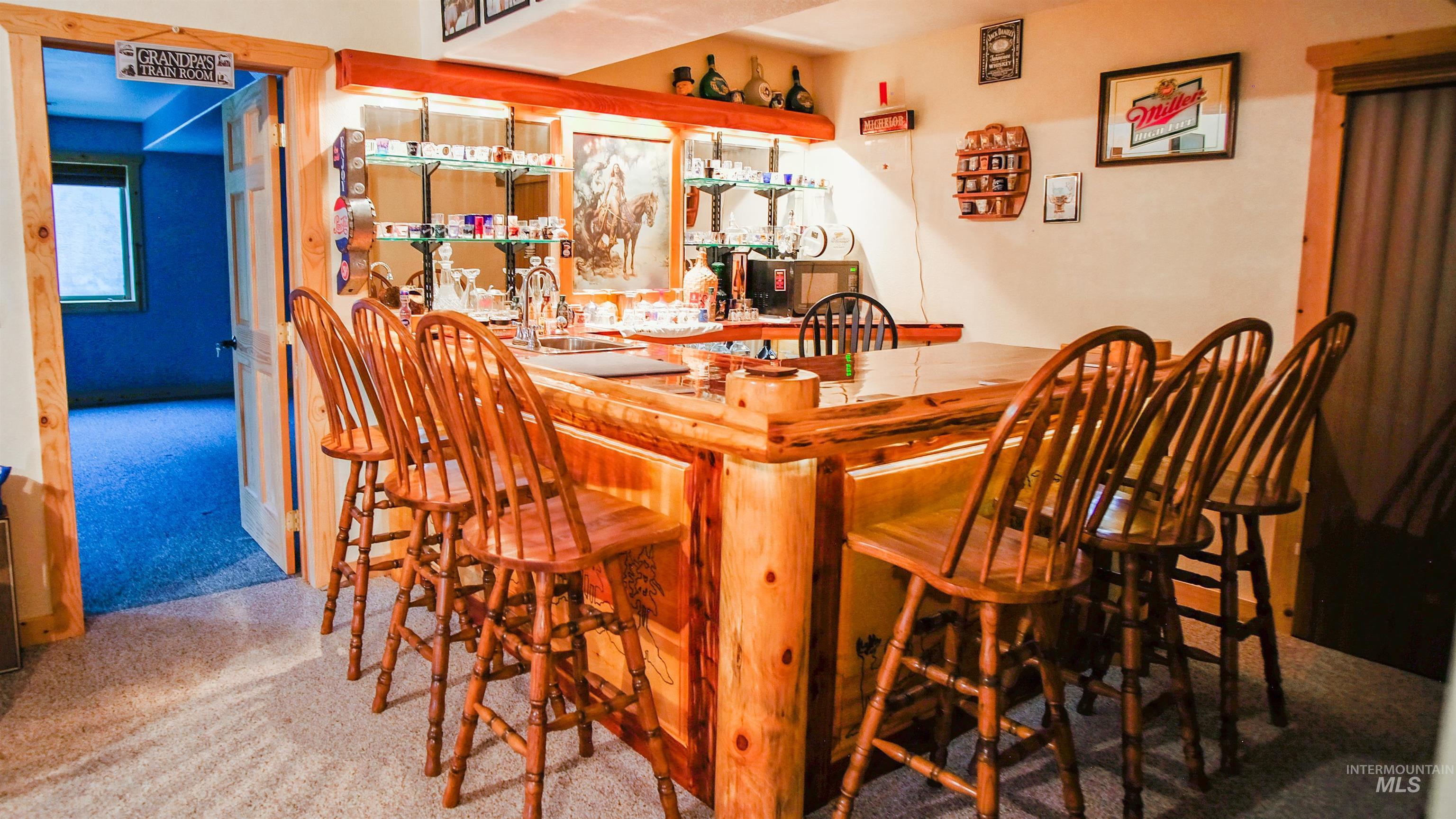 Indoor wet bar with carpet