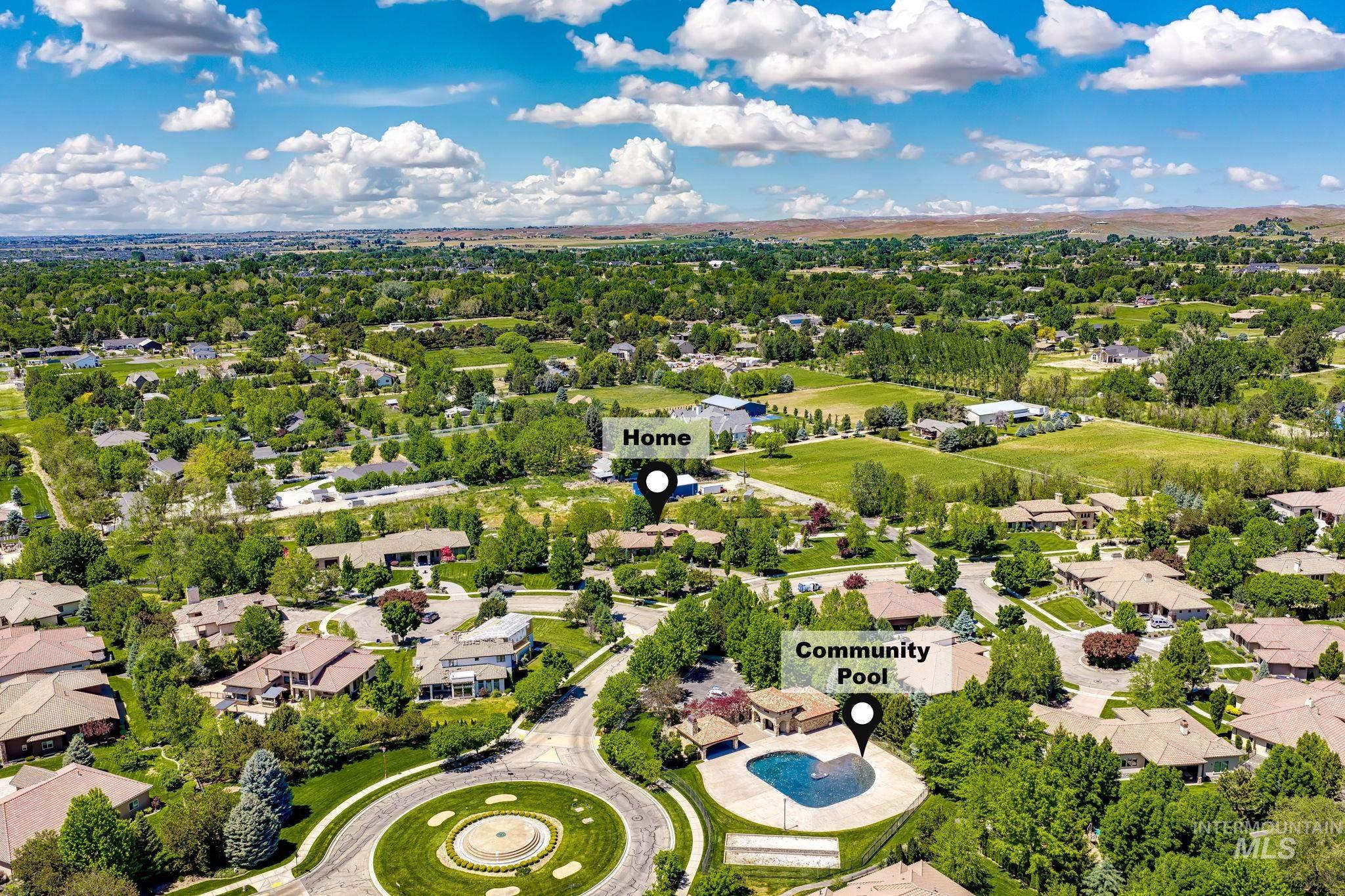 Aerial view of the Estates at Corrente Bello and the homes proximity to the community pool
