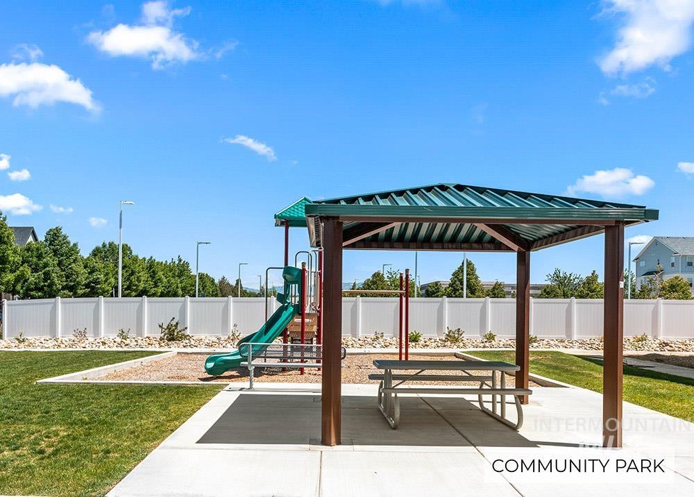 Communal playground with a patio area