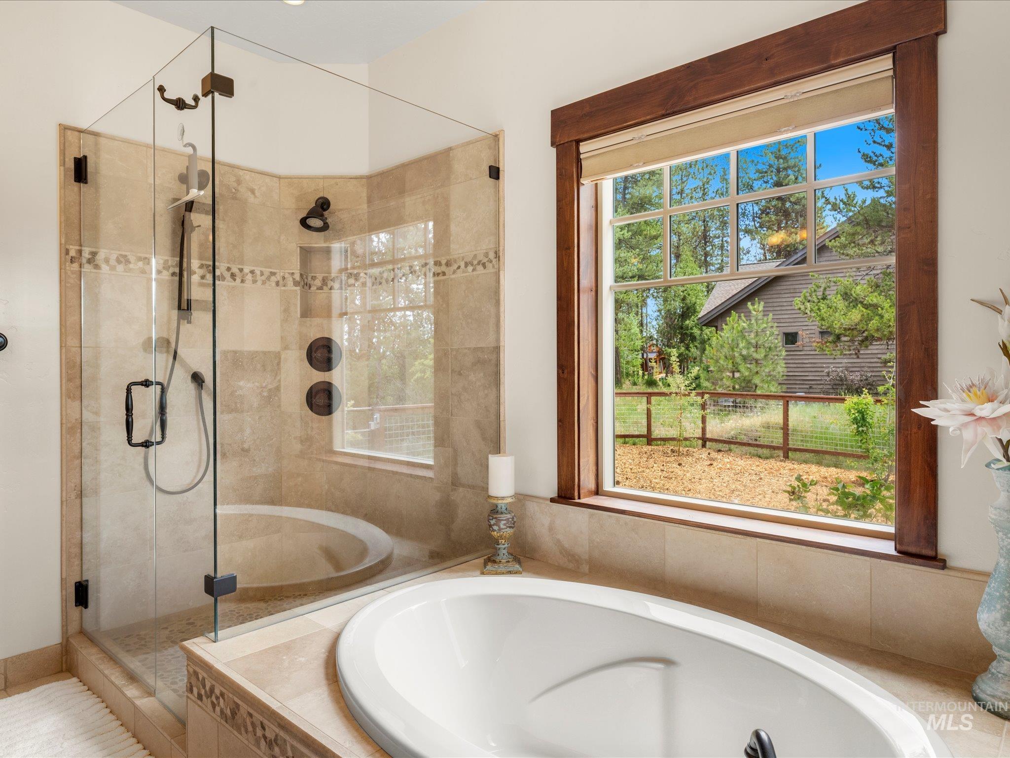 Tiled shower with dual shower heads