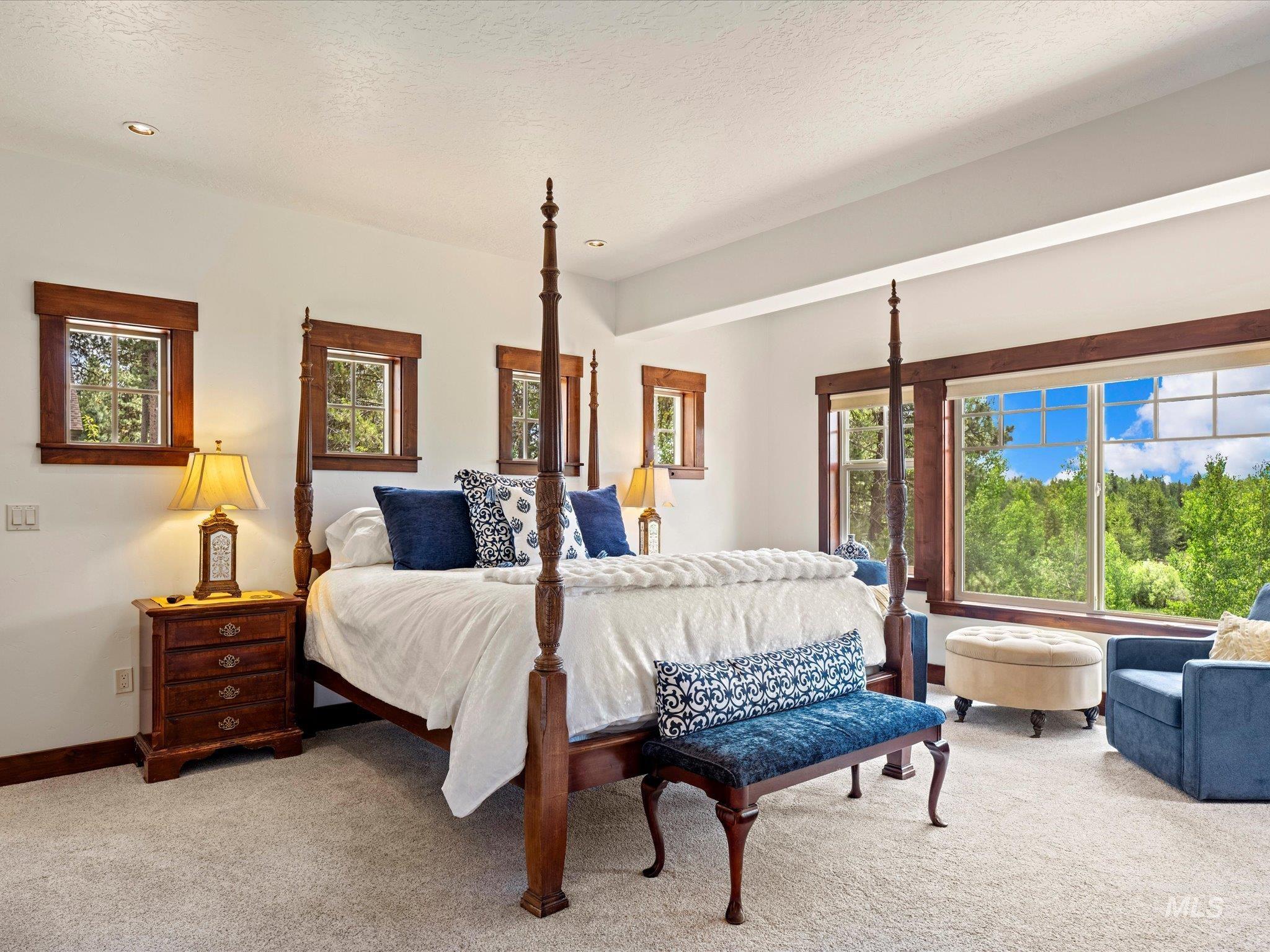 Large Primary Bedroom with door that leads out onto the covered back porch.  Large Picture Window that over looks the meadow.
